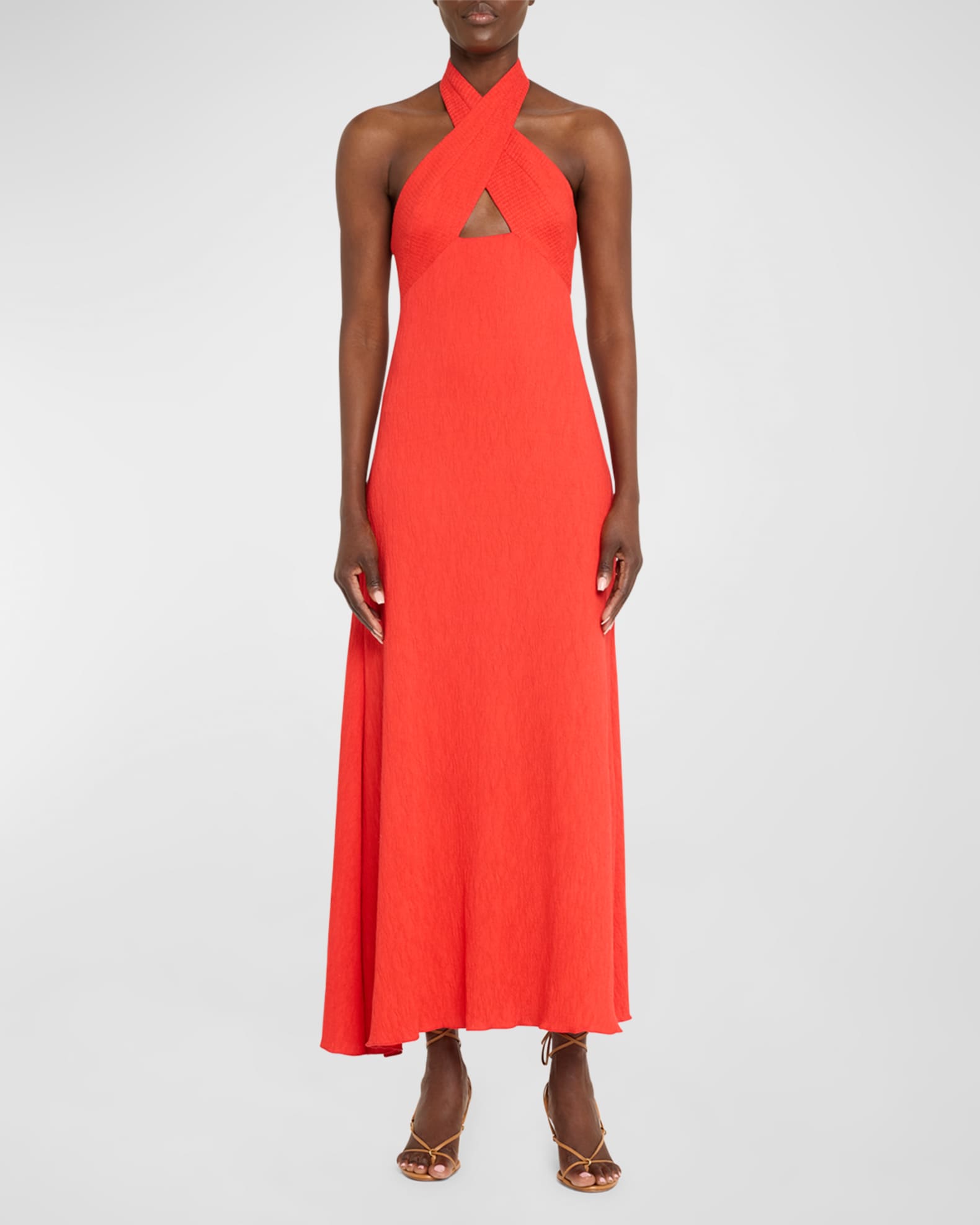 Light Heart Crinkle Crossover Halter Dress 1