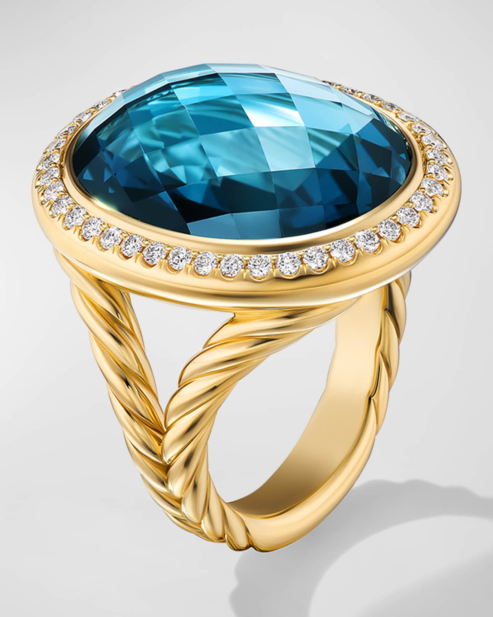 David Yurman Oval Ring with Gemstone and Diamonds in 18K Gold