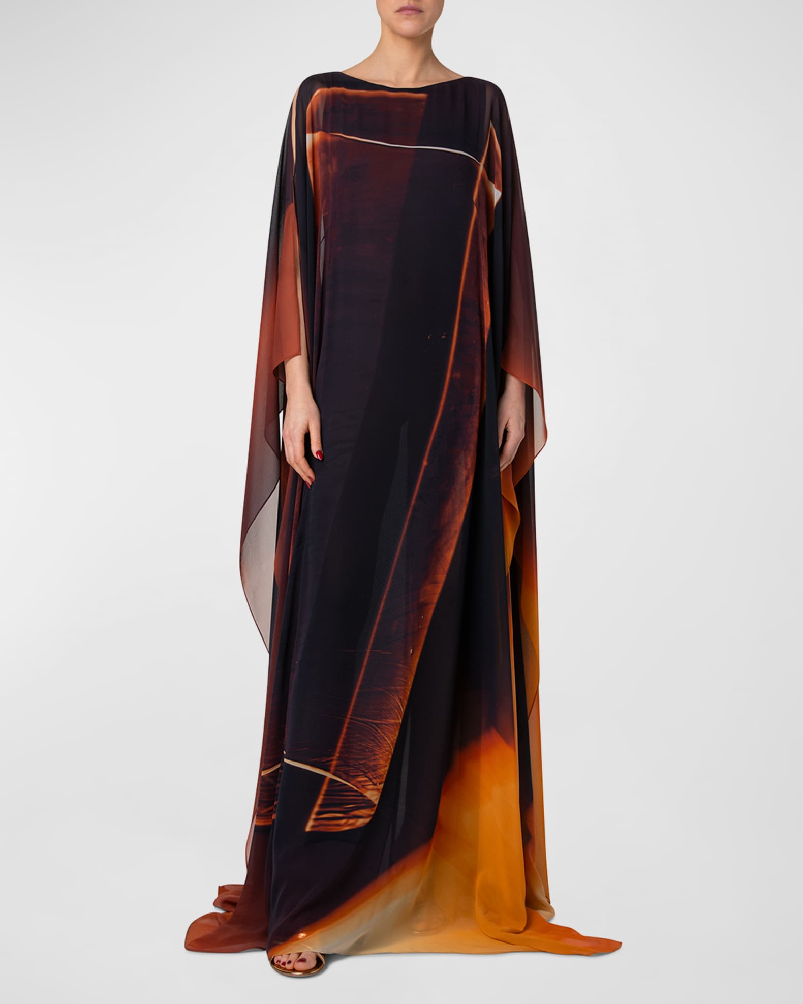 Akris Silk Georgette Tube Print Caftan Gown | Neiman Marcus