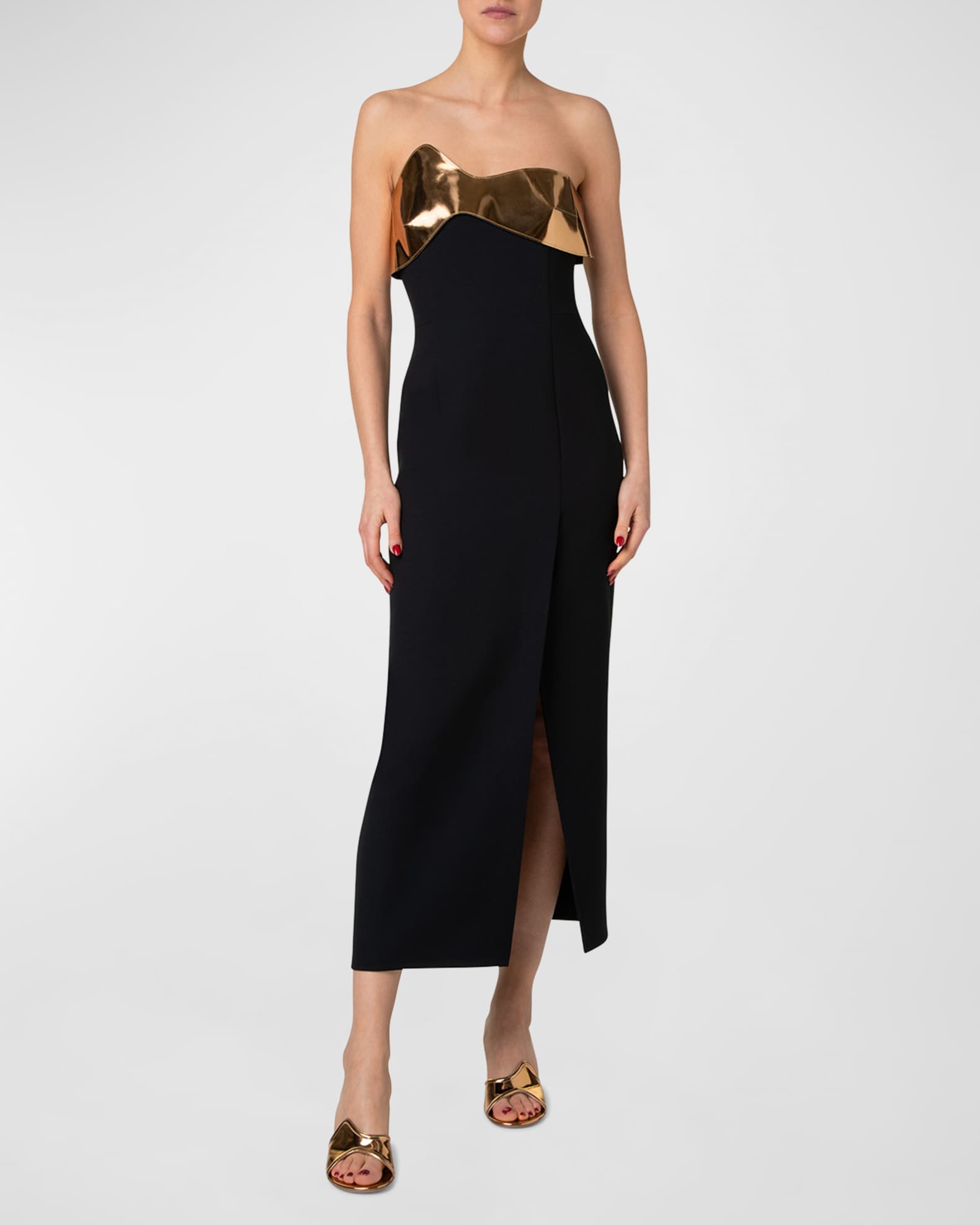Wool Cocktail Dress with Wave Leather Bust 1