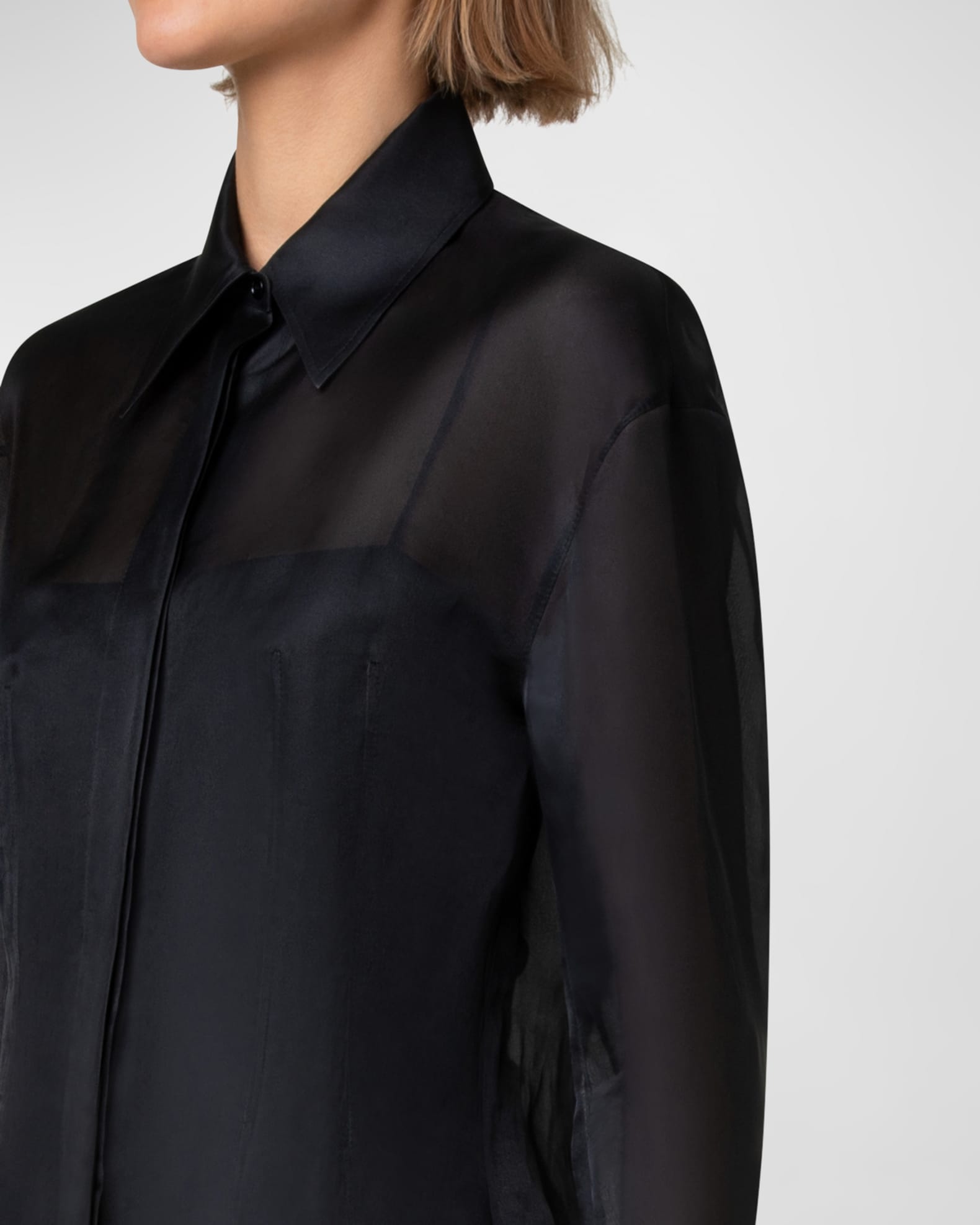 Akris Silk Organza Button-Front Blouse | Neiman Marcus