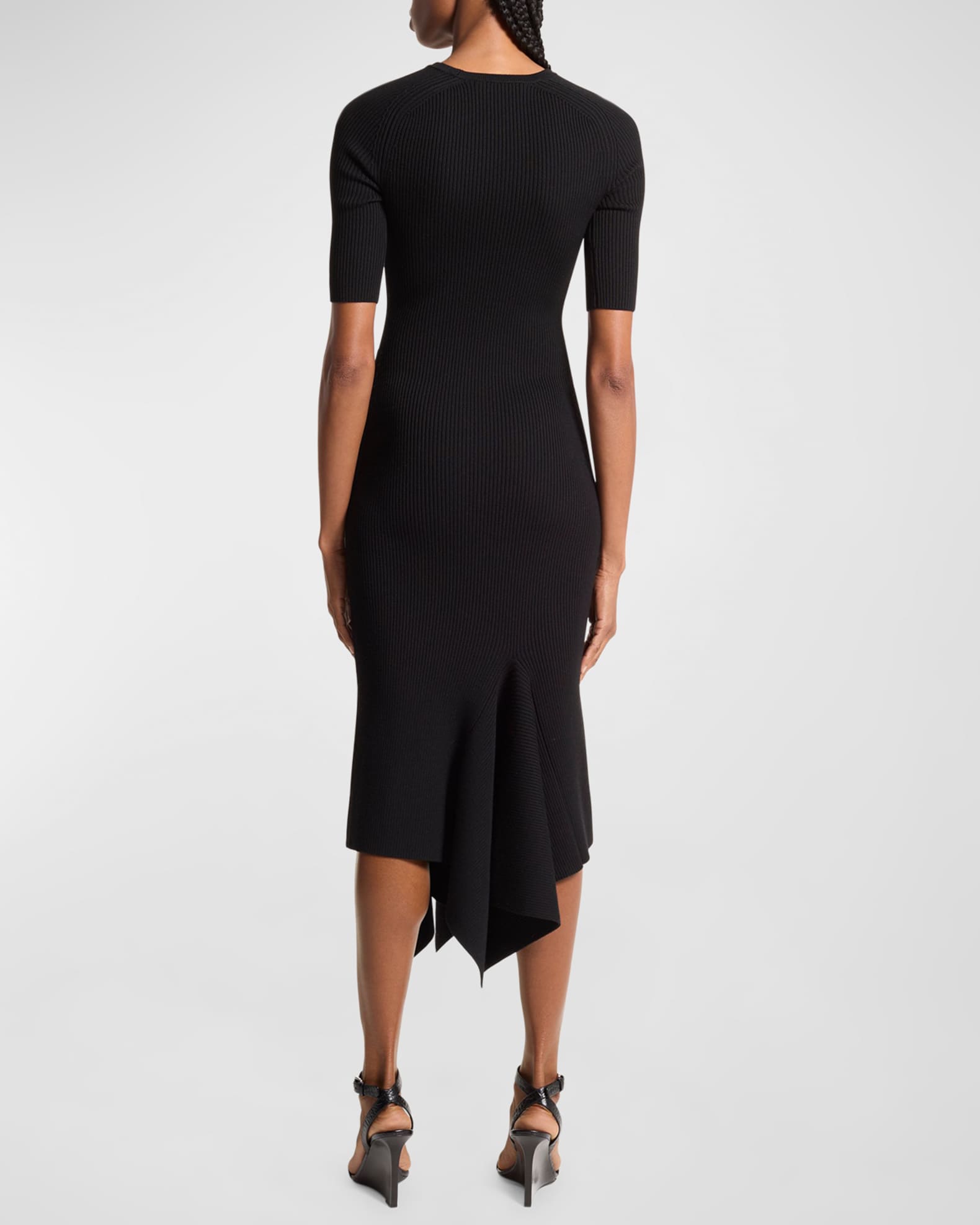 Draped Asymmetric Wool Midi Dress 1