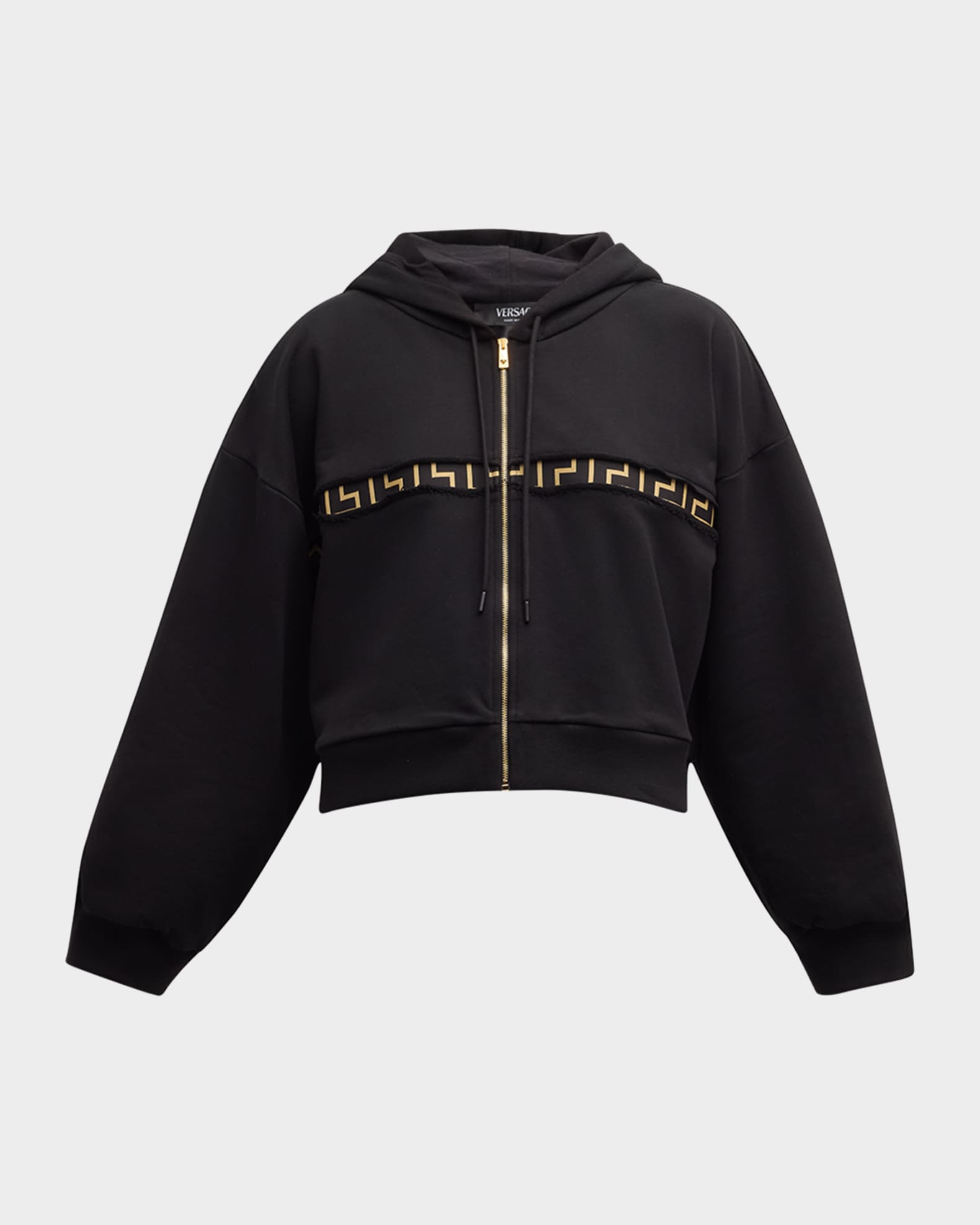 Versace Greca Cropped Zip Up Hoodie Neiman Marcus