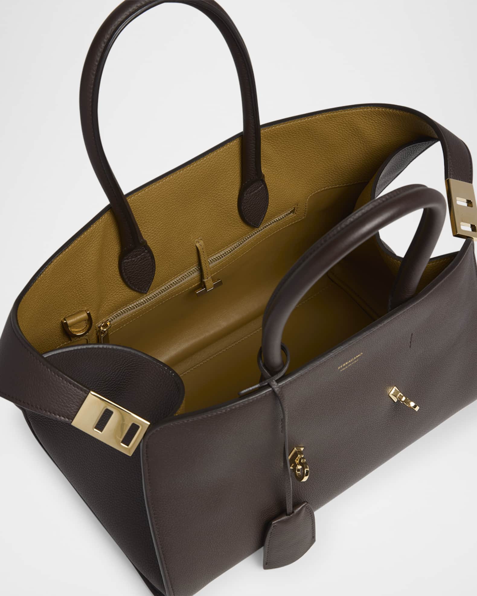 ★関税込み★ FERRAGAMO BROWN LEATHER HUG TOP HANDLE BAG FERRAGAMO Hug Small Leather Top Handle Bag | Saks Fifth Avenue