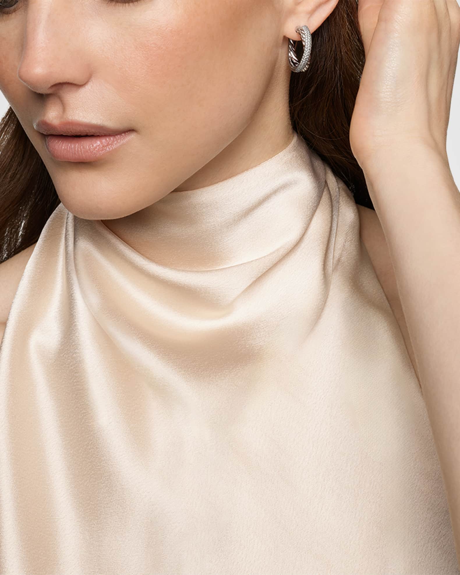 Crossover Hoop Earrings in Silver, 6.6mm, 0.9"L 1