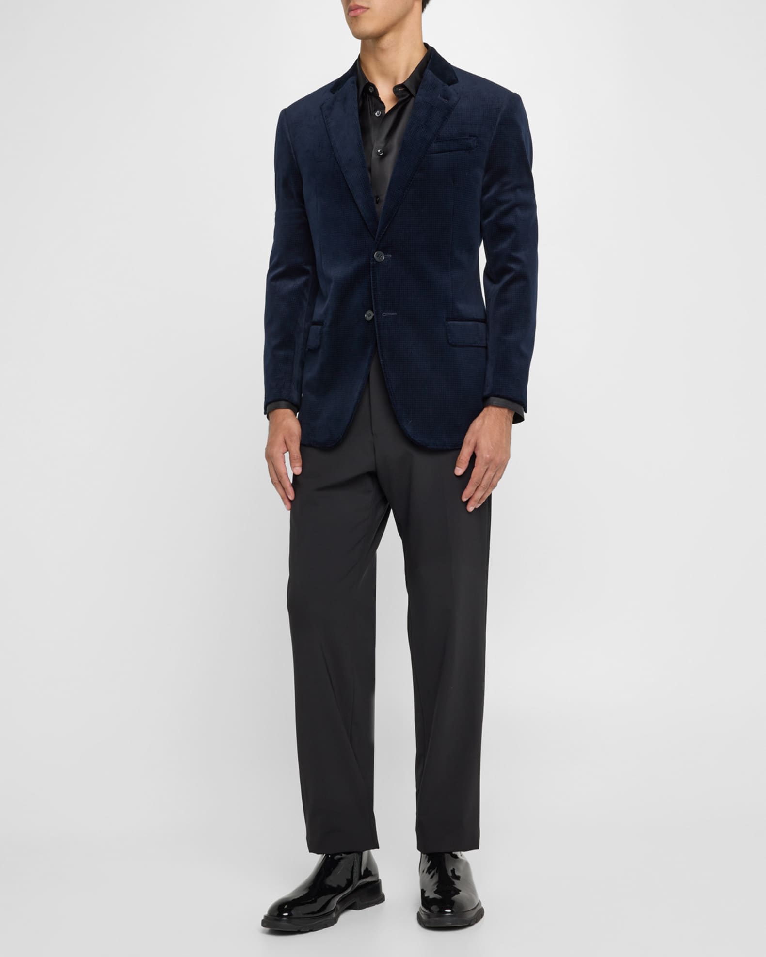 Men's Mini-Check Printed Velvet Blazer - Thumbnail 2