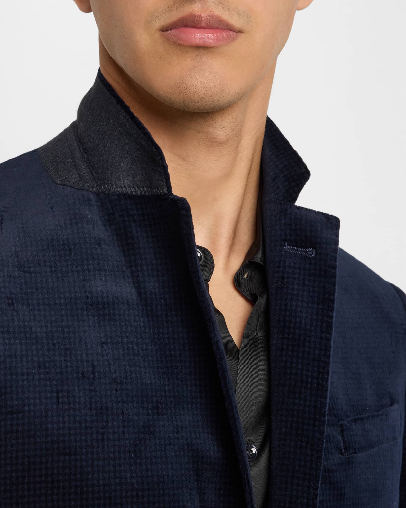 Emporio Armani Men's Mini-Check Printed Velvet Blazer