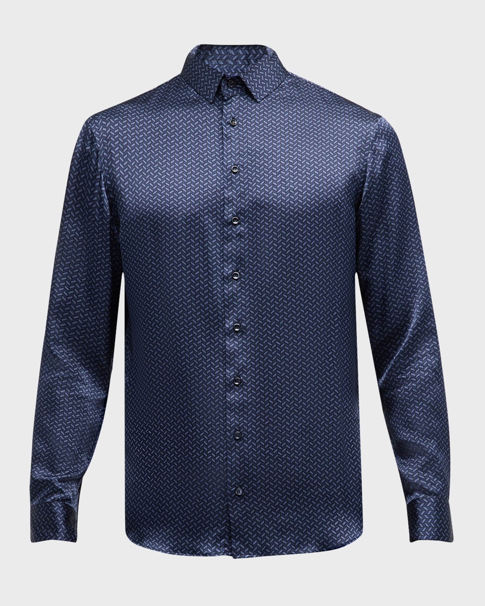 Men's Chevron-Print Silk Dress Shirt 0