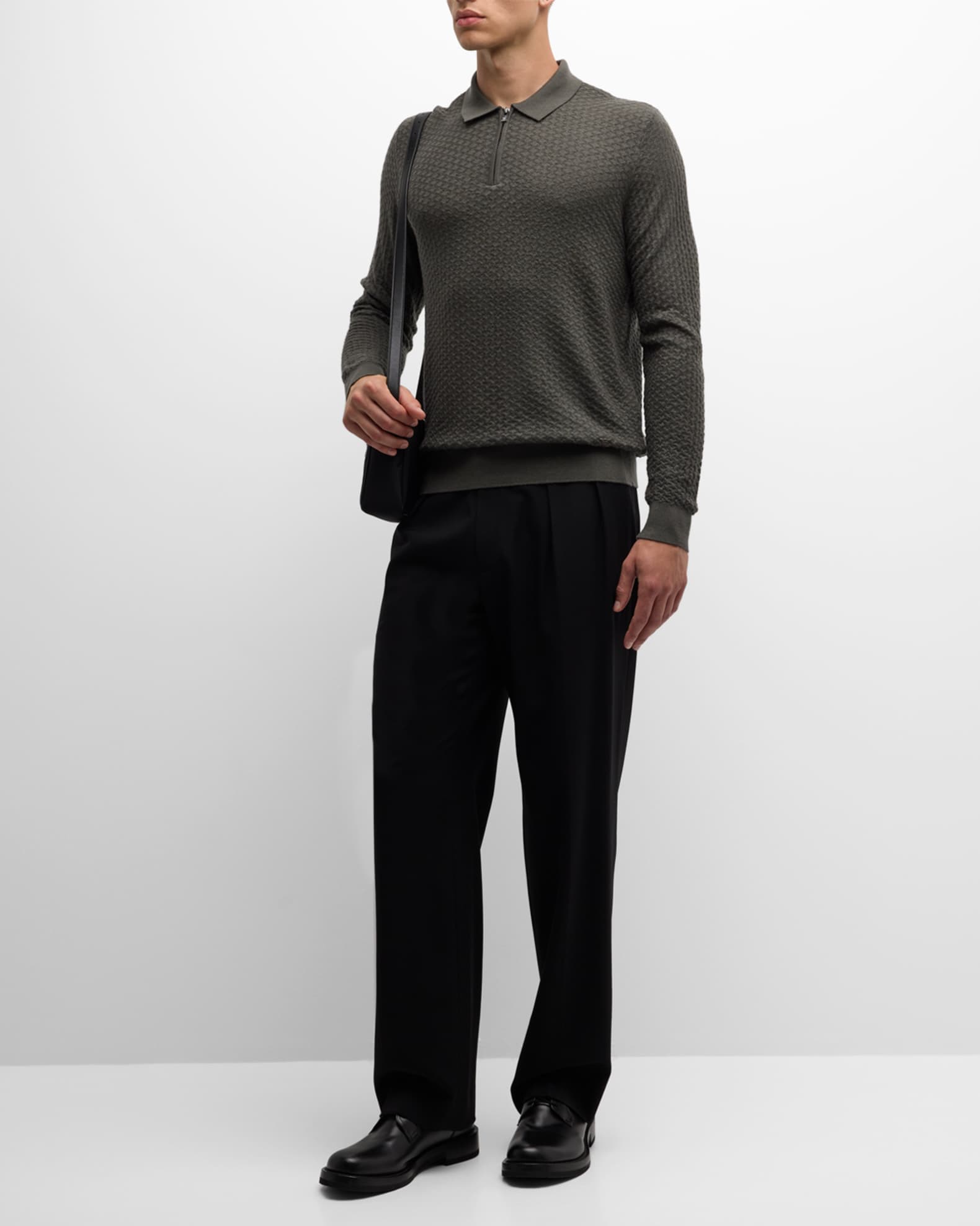 Emporio Armani Men's Textured Quarter-Zip Polo Sweater