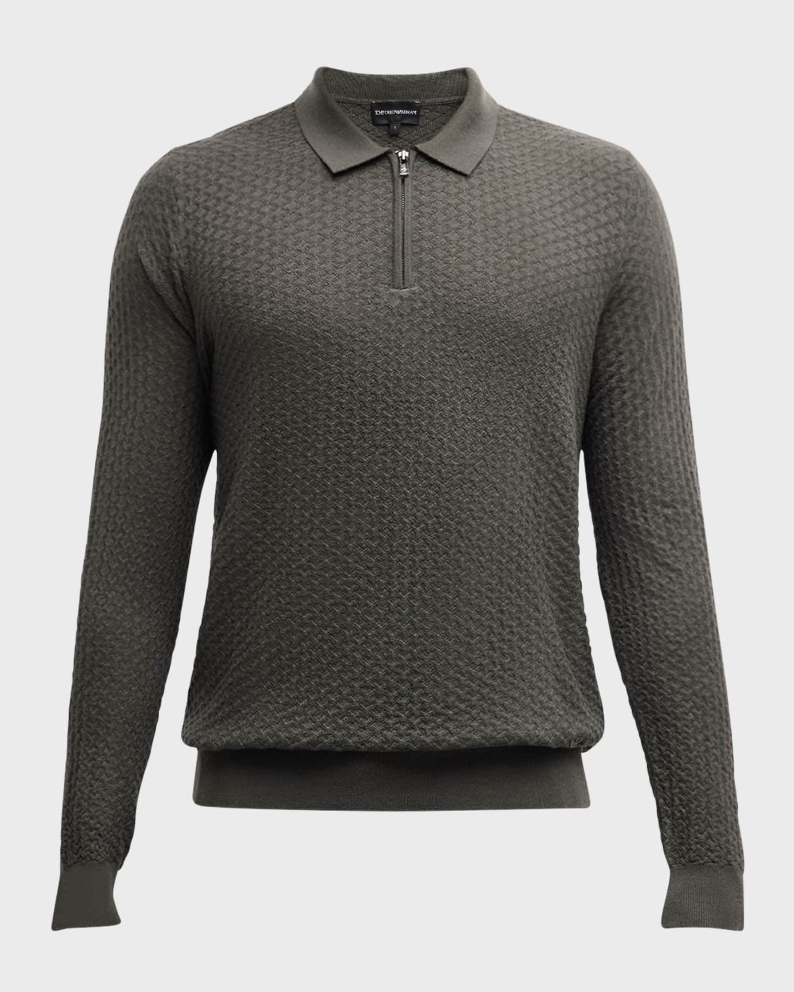 流行 Men's Armani Emporio Textured Sweater Polo Quarter-Zip トップス