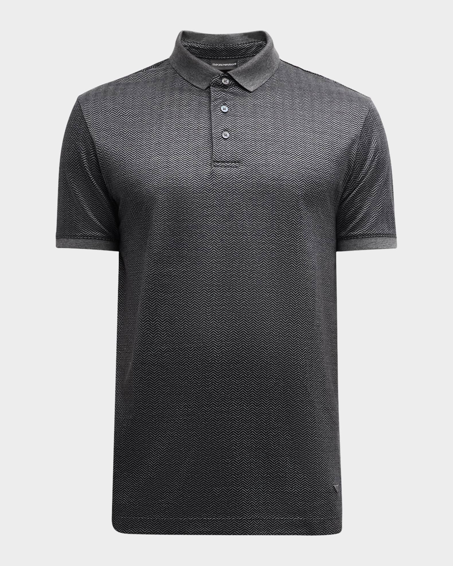 Emporio Armani Micro Chevron Polo Shirt Blue Navy