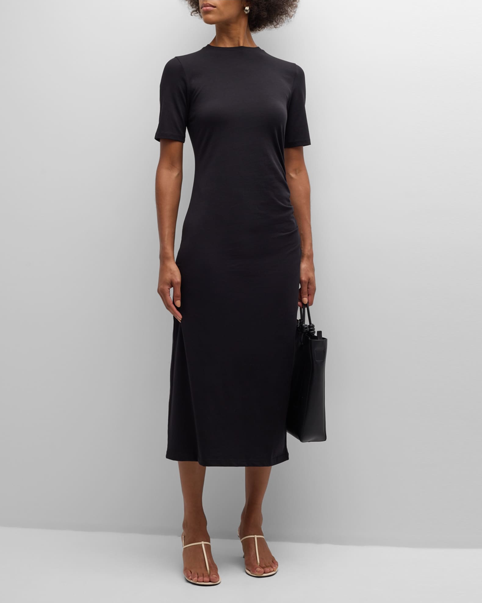 Short-Sleeve Side Drape Midi Dress 1