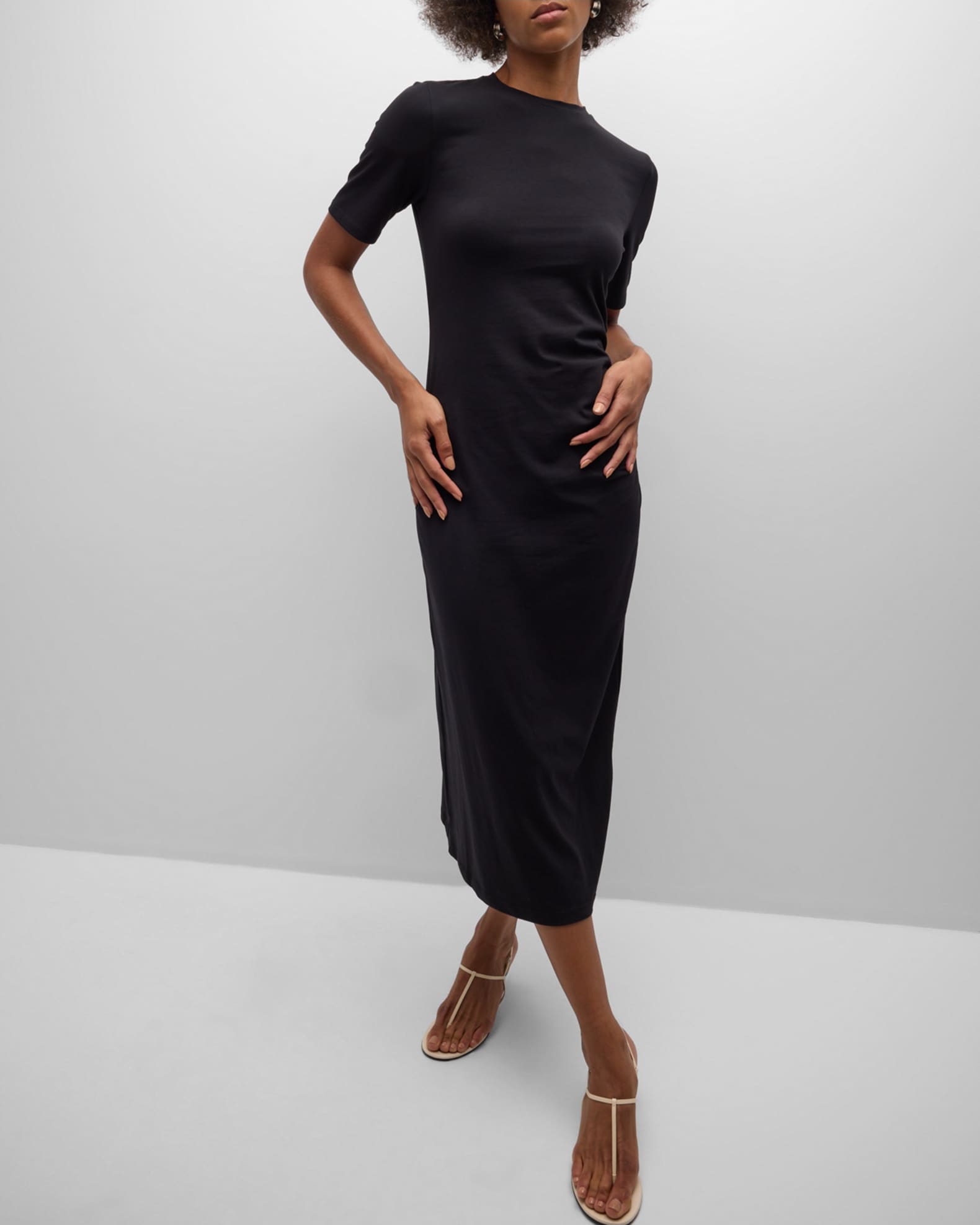 Vince Short-Sleeve Side Drape Midi Dress | Neiman Marcus