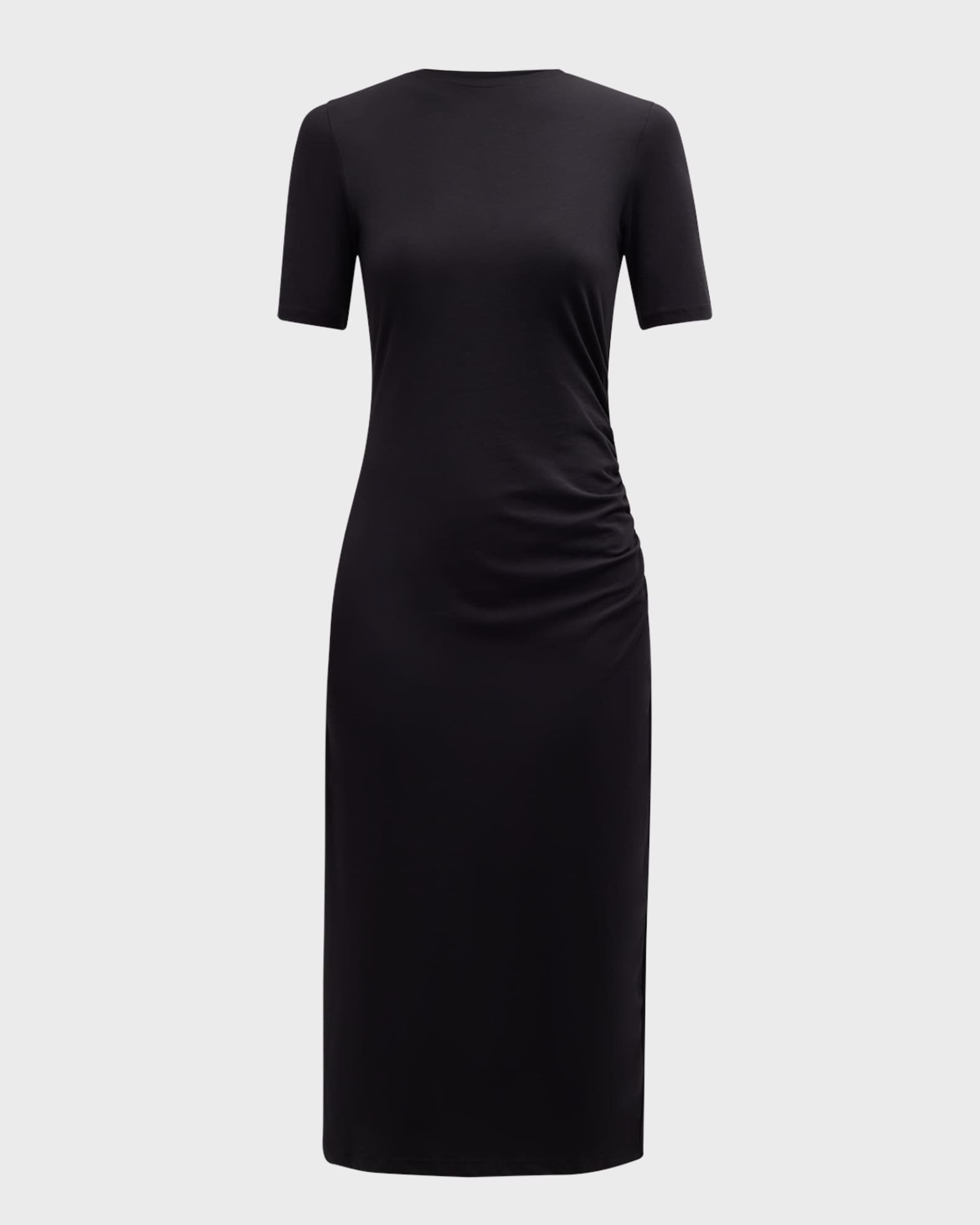 Short-Sleeve Side Drape Midi Dress 0