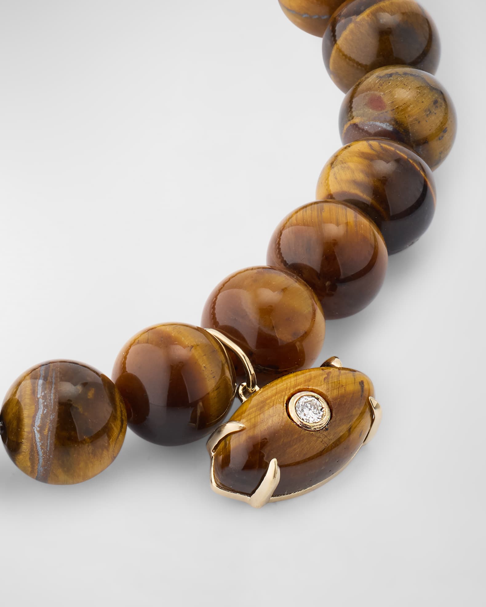Sydney Evan Men's Tigers Eye Beaded Bracelet with Bezel Diamond Evil