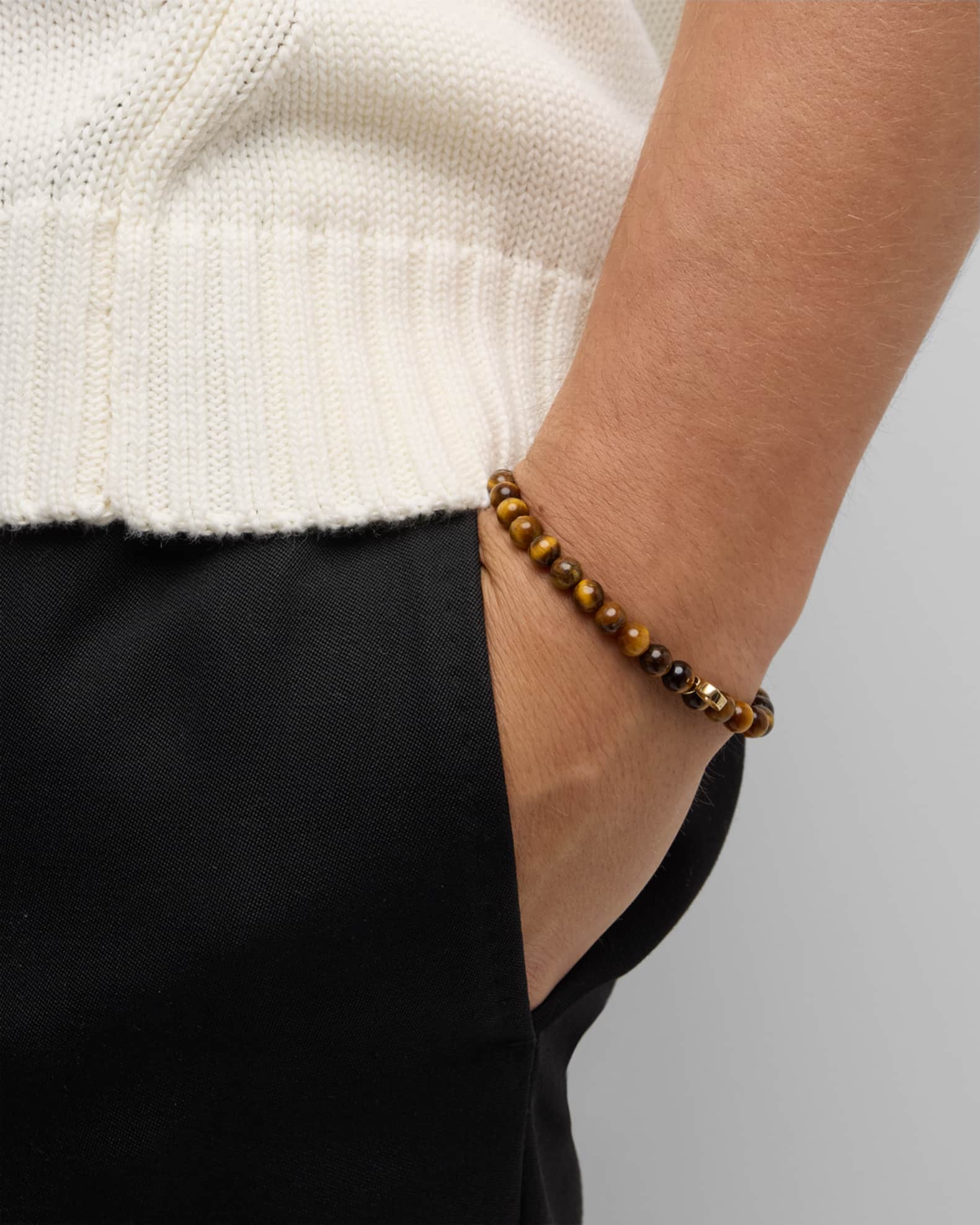Men's Tiger's Eye Beaded Bracelet with Diamond Charm 1