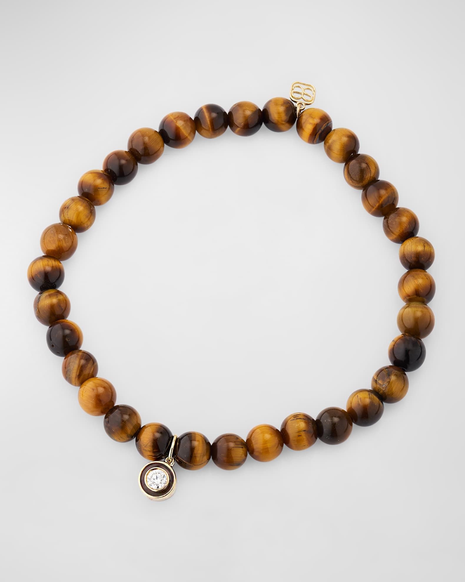 Men's Tiger's Eye Beaded Bracelet with Diamond Charm 0