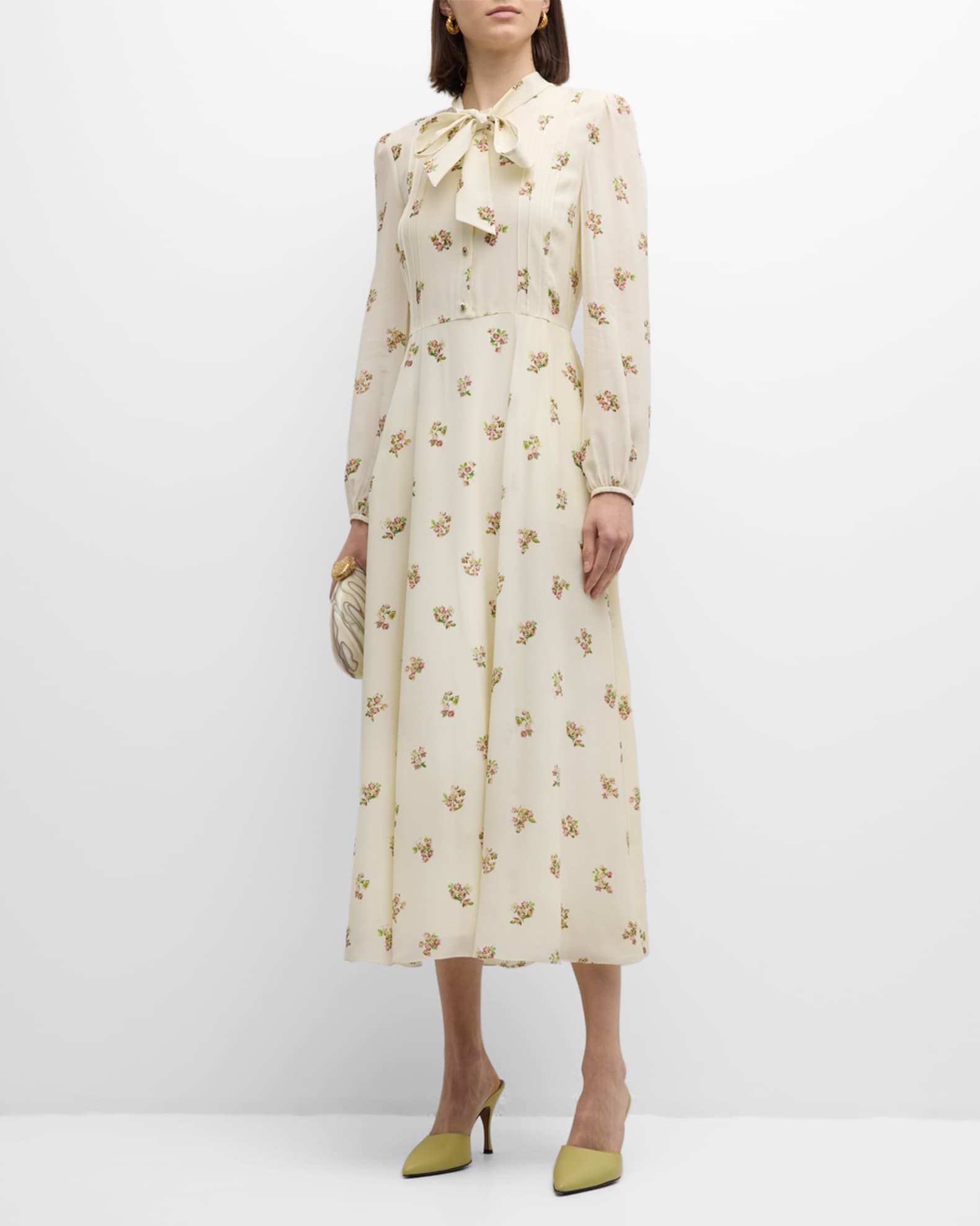 Adam Lippes Alison Floral Crepe De Chine Long Sleeve Maxi Dress Neiman Marcus