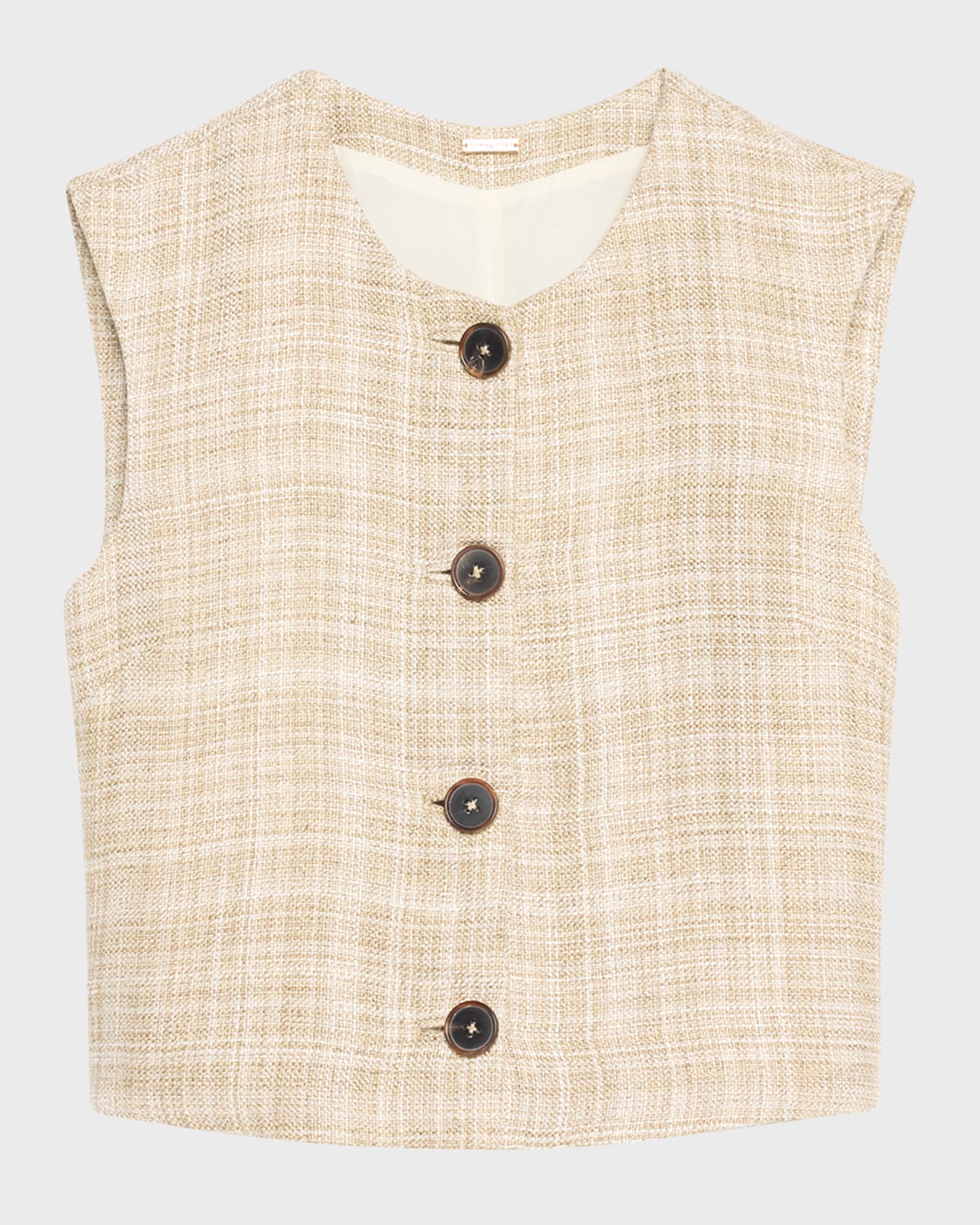 Remo Silk Linen Plaid Vest Top 0