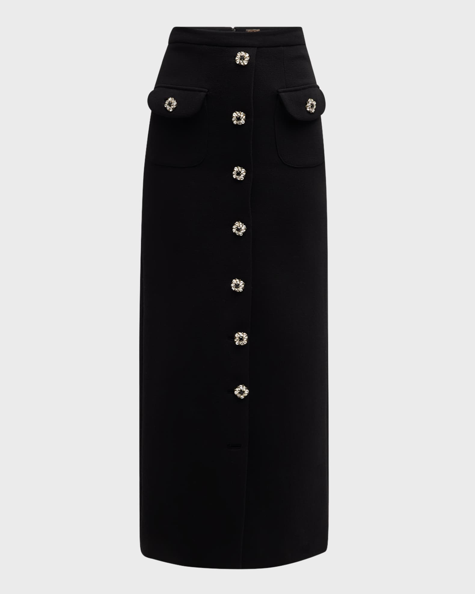 Adam Lippes Dakota Wool Crepe Pencil Skirt with Crystal Buttons ...