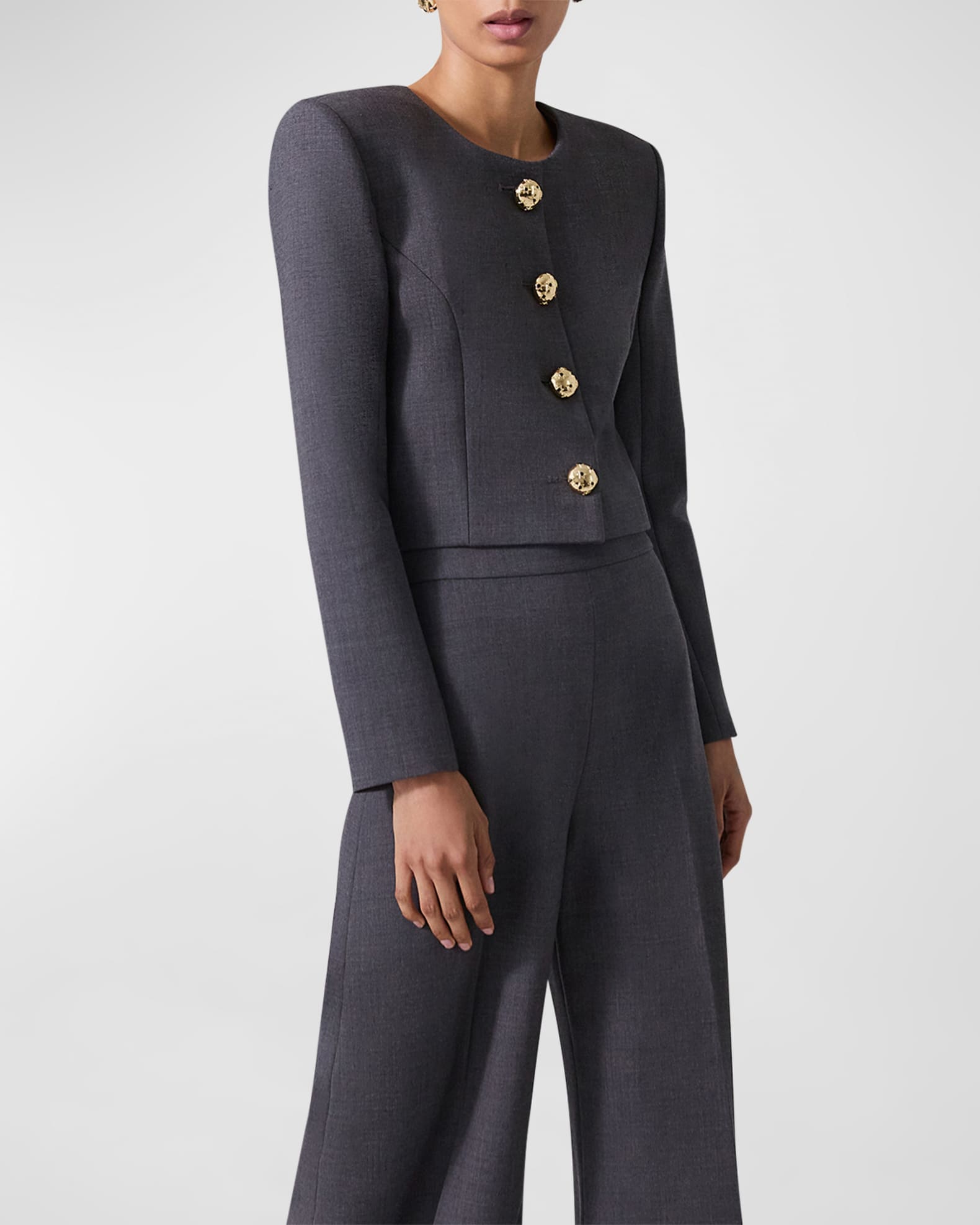 Carlos High Waist Trousers with Side Tabs White Cotton