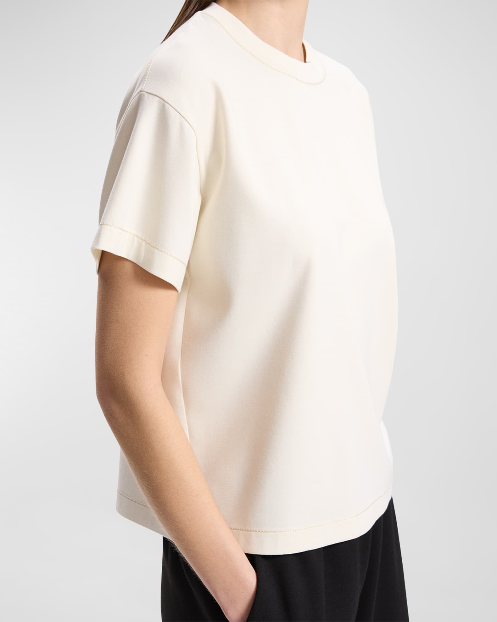 Theory Short-Sleeve Stitched Crewneck T-Shirt | Neiman Marcus