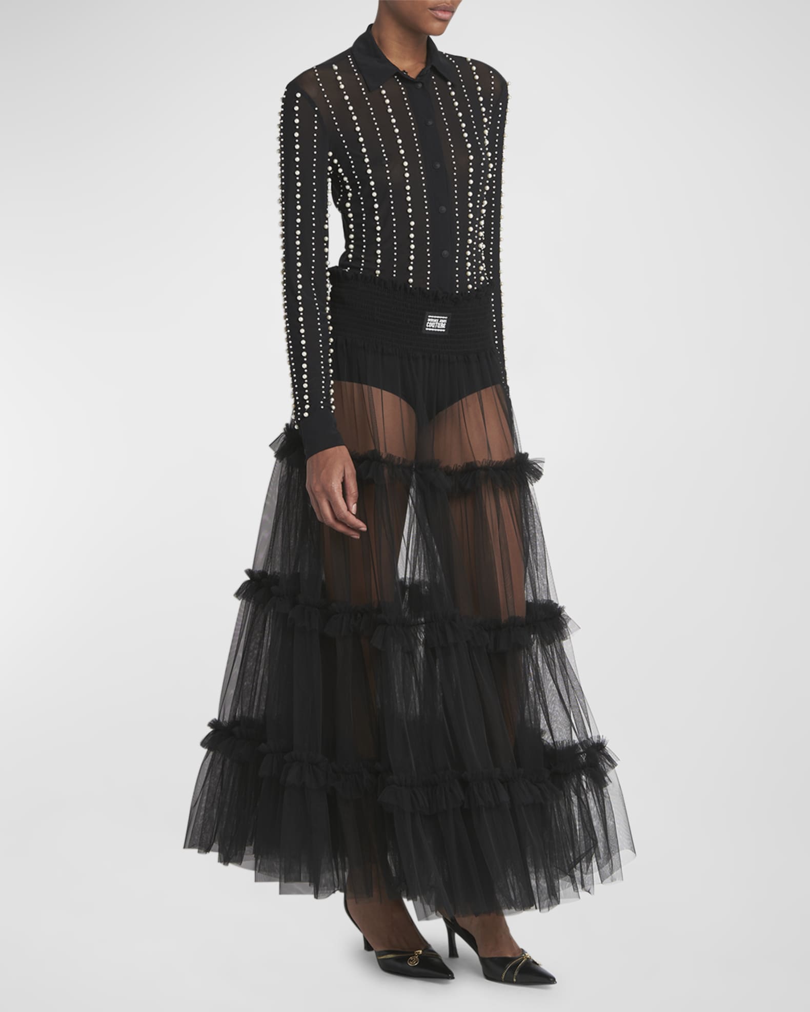 Versace Jeans Couture Tiered Tulle Midi Skirt Neiman Marcus