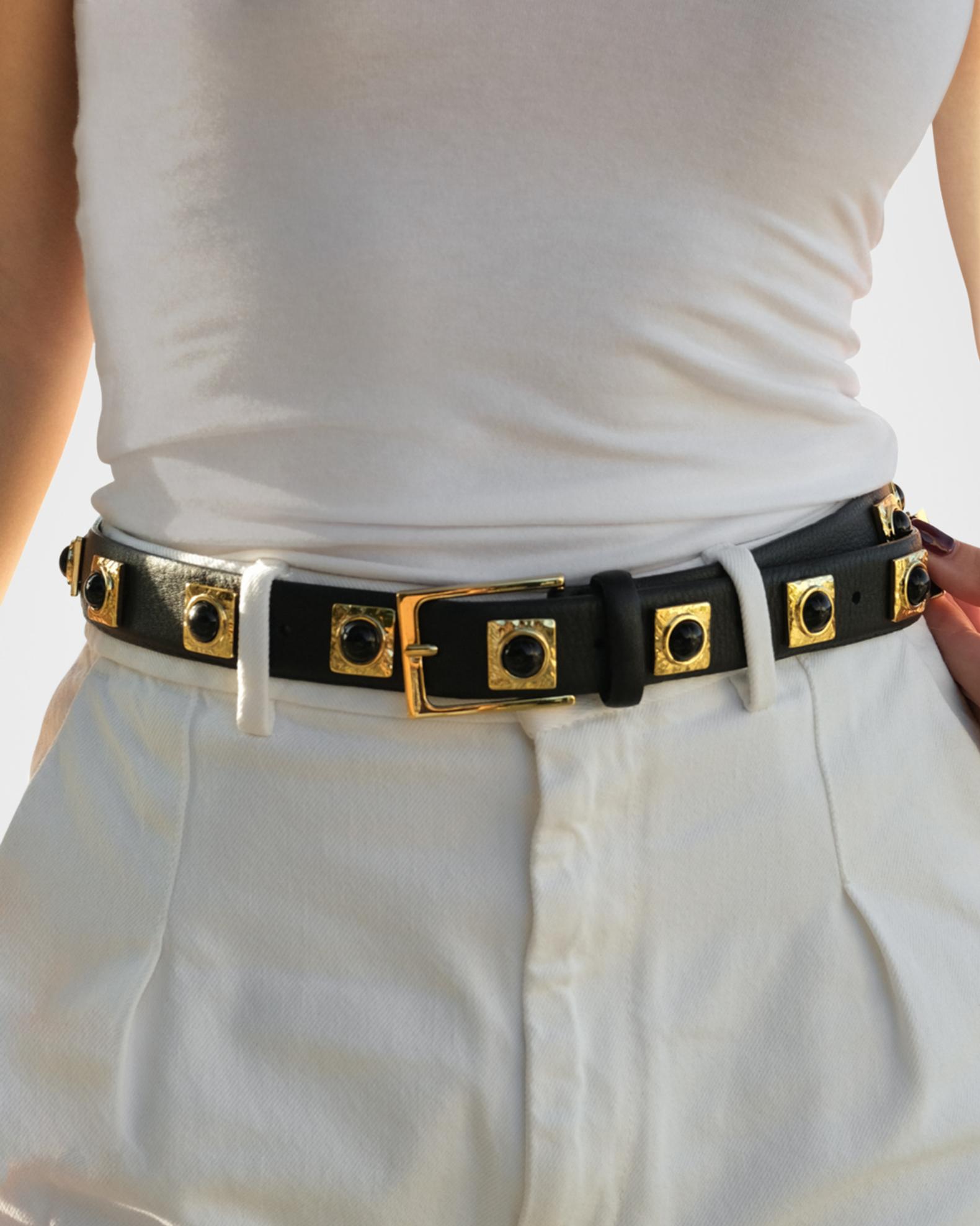 Aureum Collective No. 2 Onyx Studded Leather Belt | Neiman 