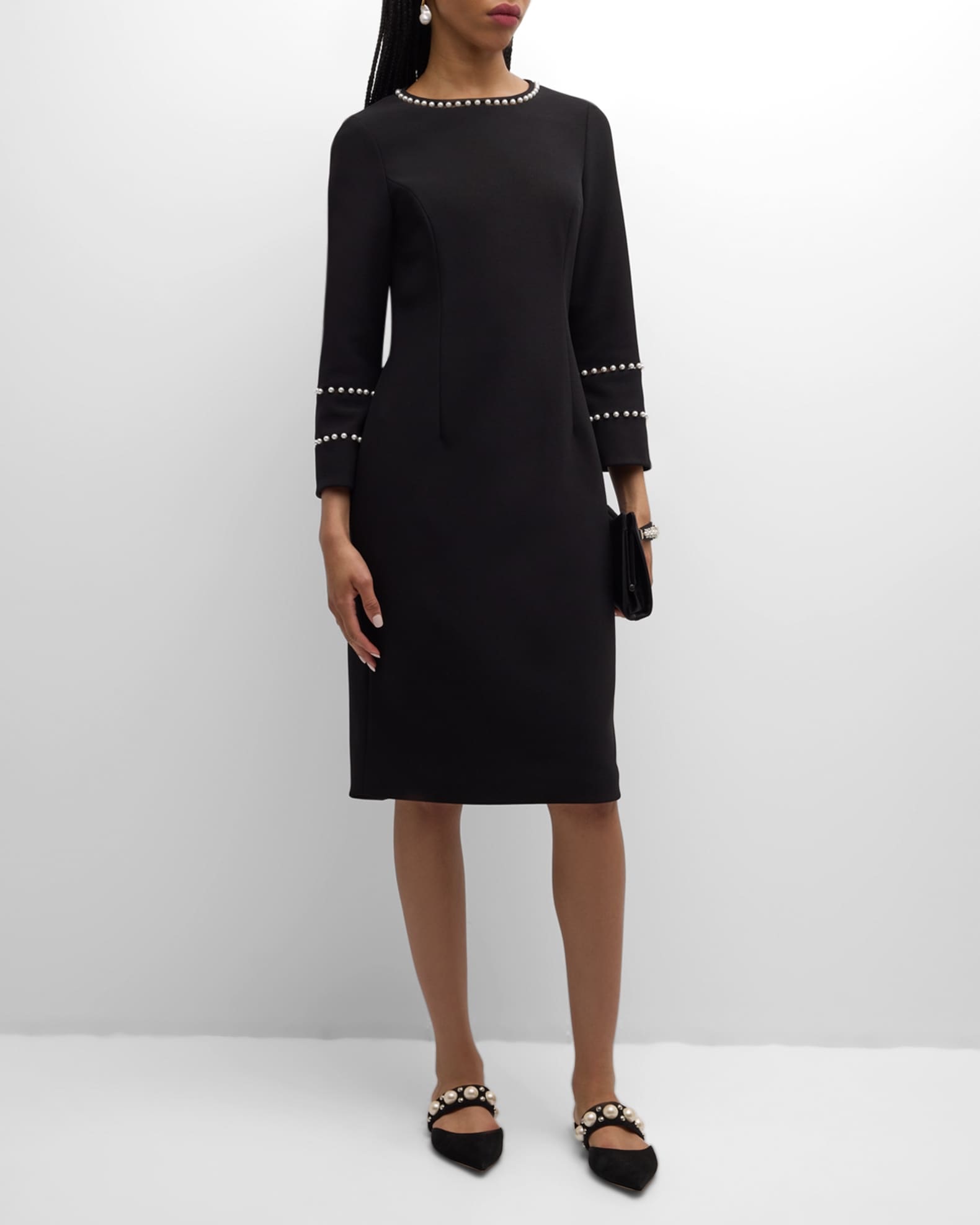 Pearly-Trim Stretch Crepe Dress 1