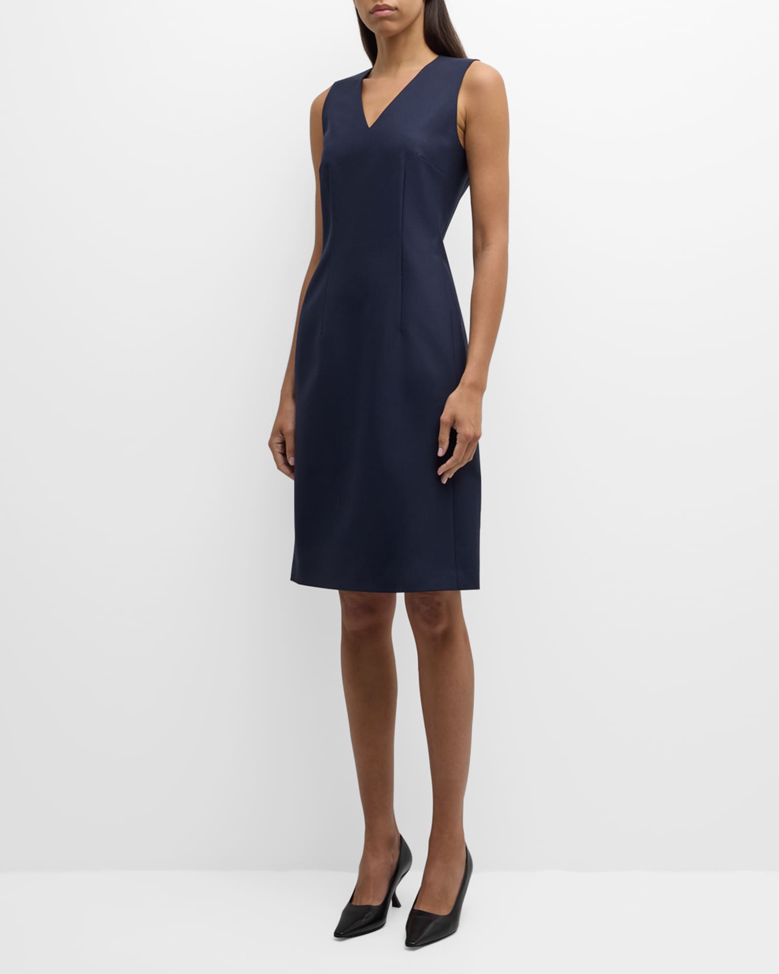 Sleeveless V-Neck Stretch Wool Dress 1