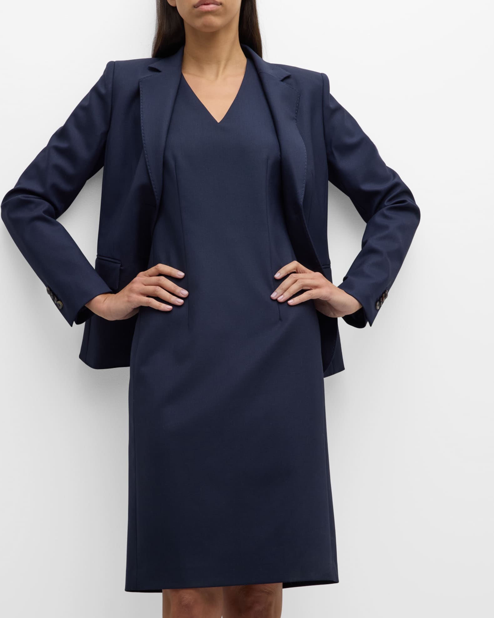 Lafayette 148 New York Sleeveless V-Neck Stretch Wool Dress