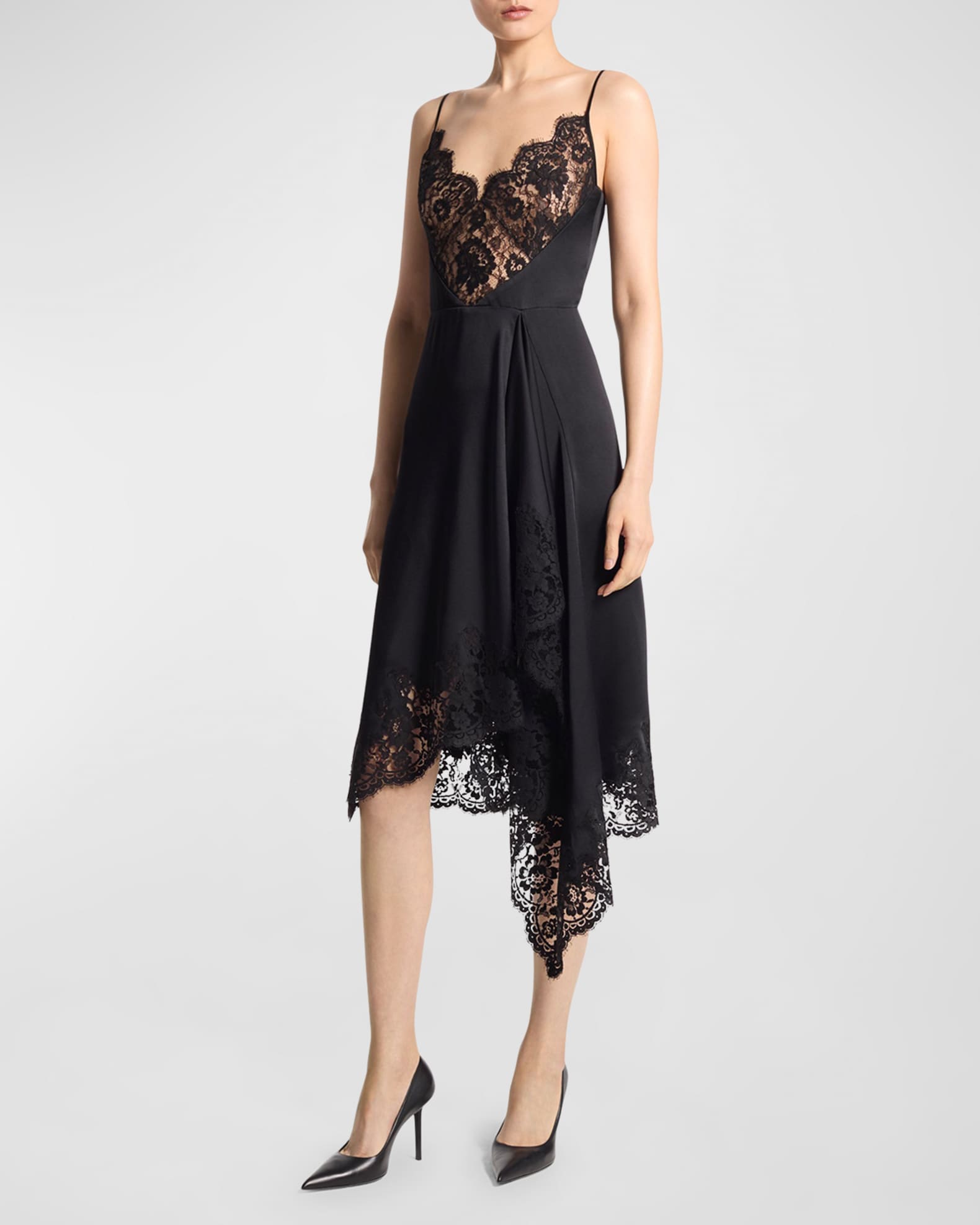 Michael Kors Collection Lace Trim Handkerchief Slip Dress Neiman Marcus