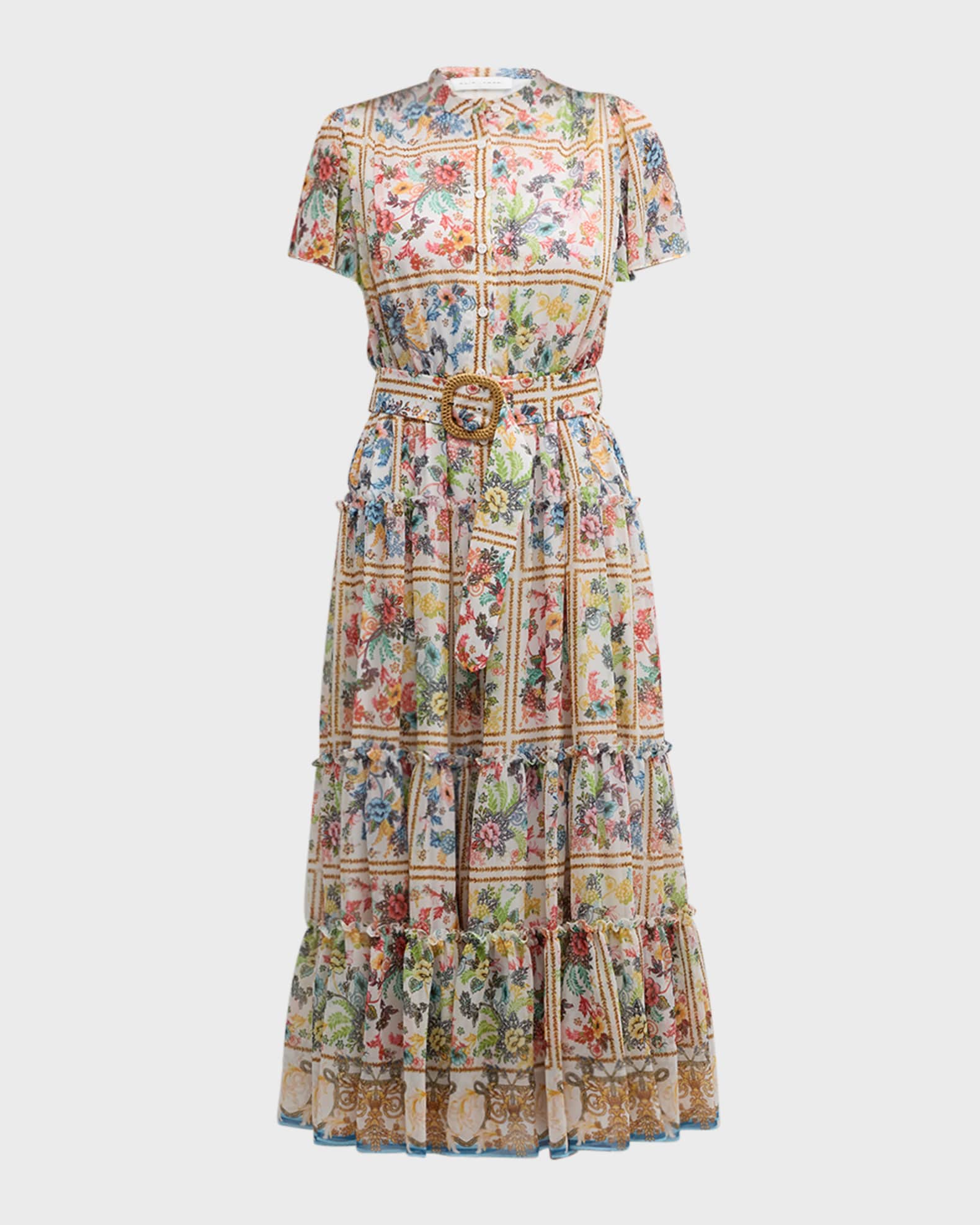 Elie Tahari The Aimee Tiered Floral Print Midi Dress Neiman Marcus