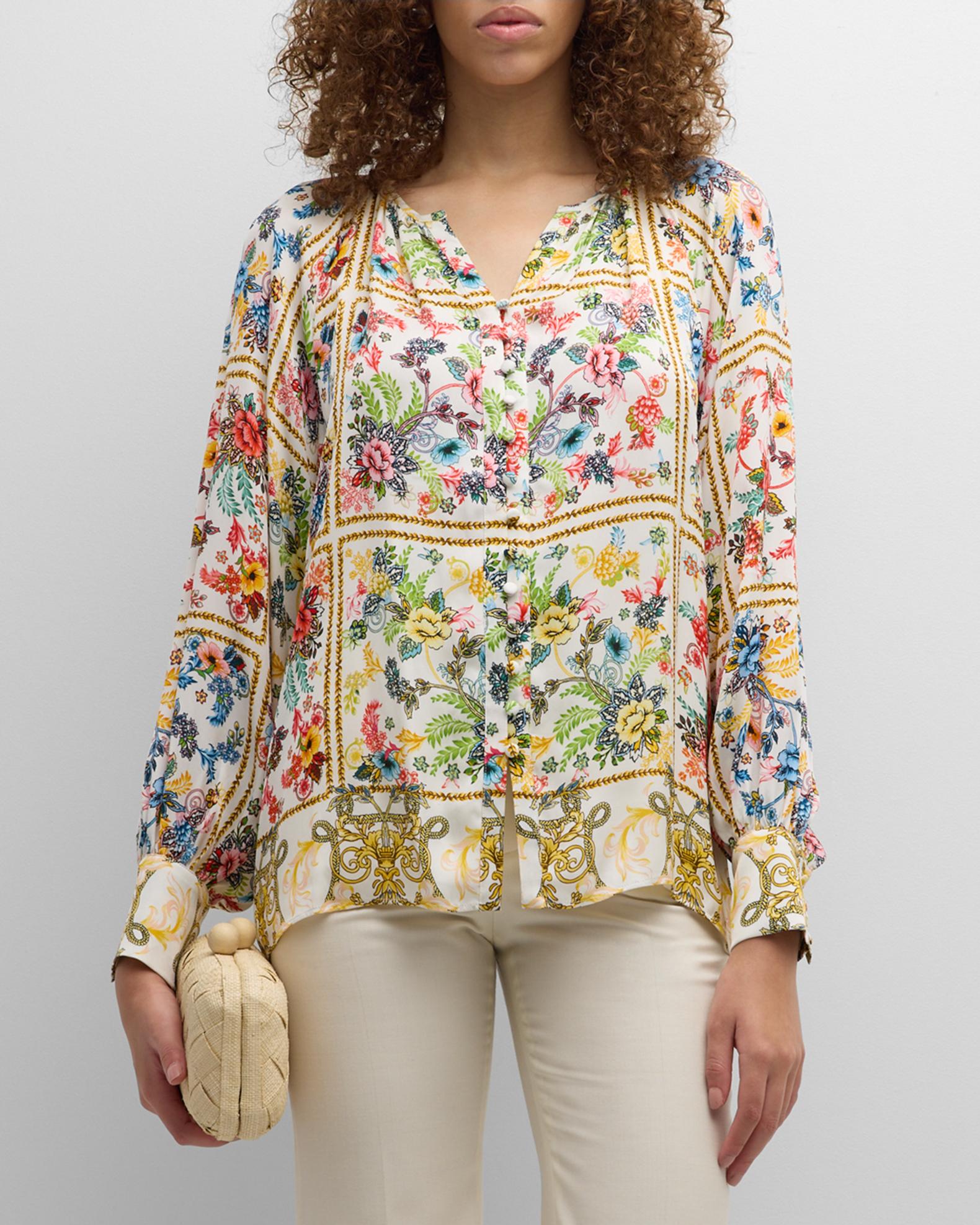 Elie Tahari The Illana Floral-Print Blouse | Neiman Marcus