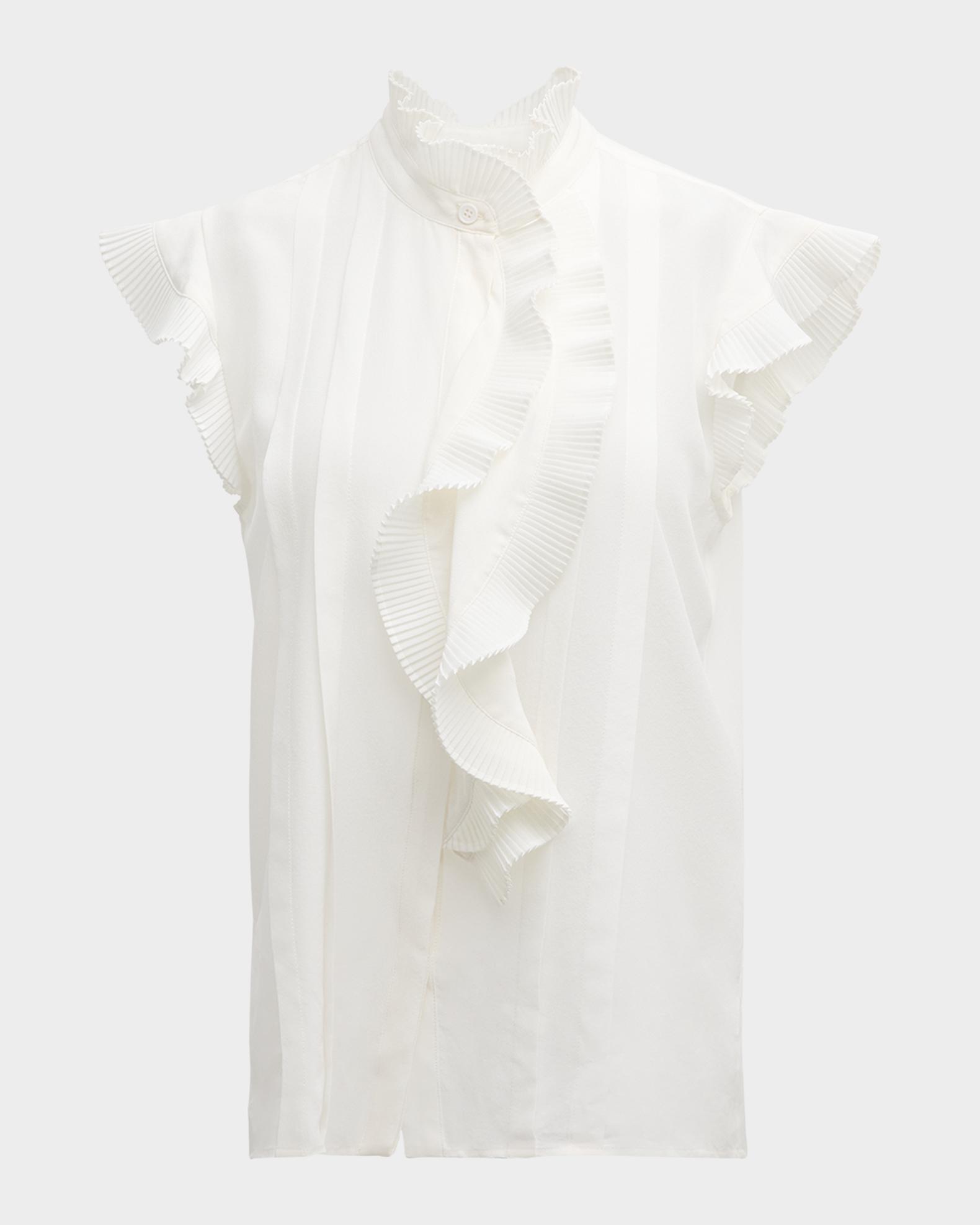 Elie Tahari The Chloe Ruffle-Trim Silk Blouse | Neiman Marcus