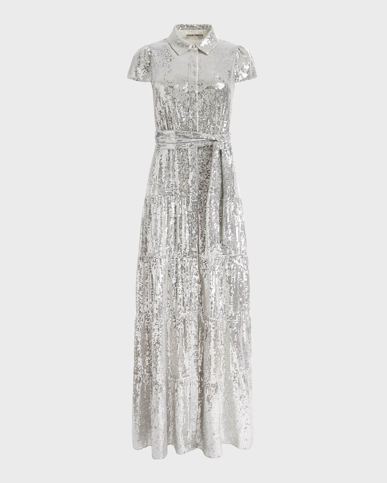 Alice + Olivia Miranda Short-Sleeve Sequined Maxi Dress