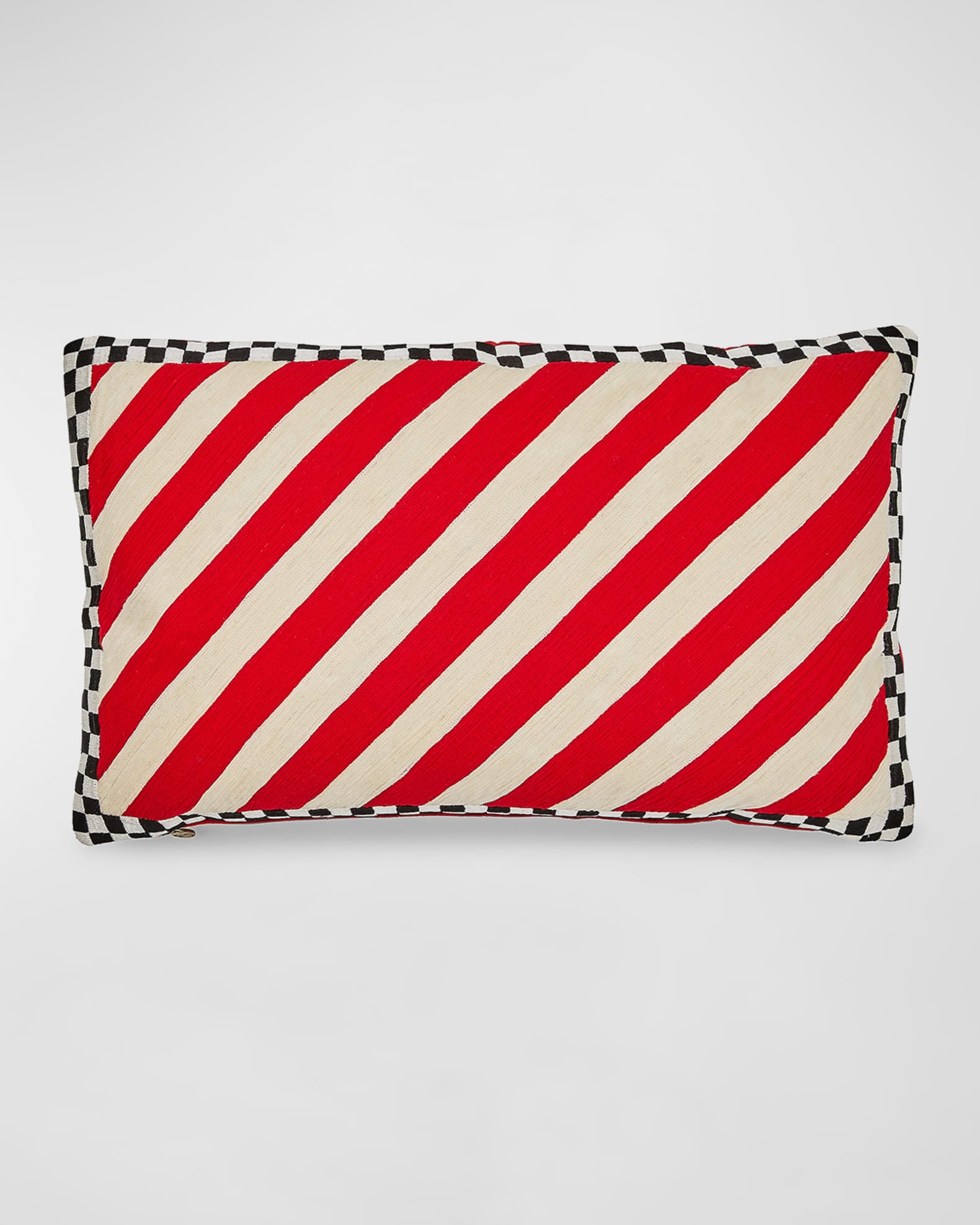 MacKenzieChilds Christmas Candy Stripe & Checks Lumbar Pillow Neiman