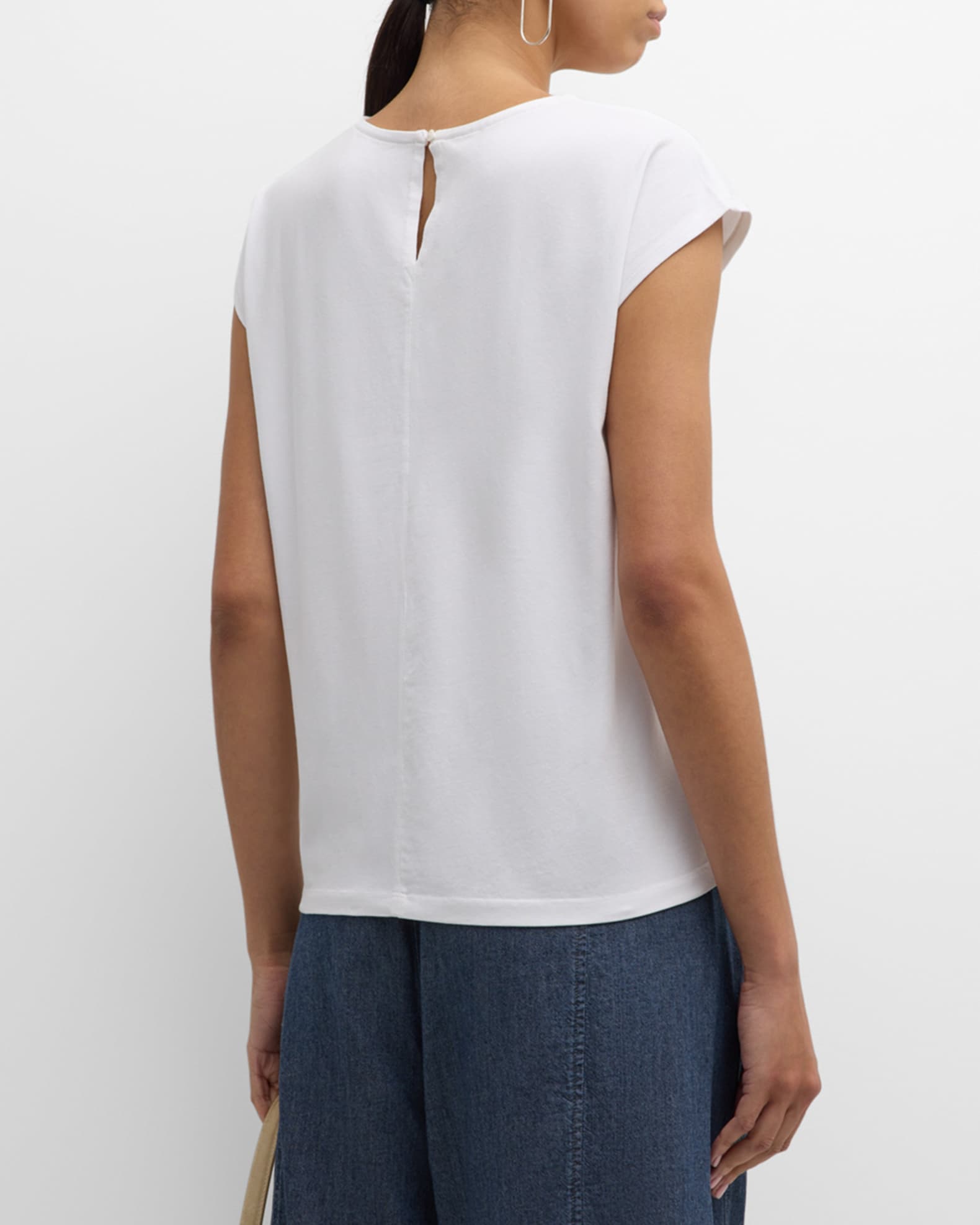 Eileen Fisher Cap Sleeve Organic Cotton Stretch Jersey Top Neiman Marcus