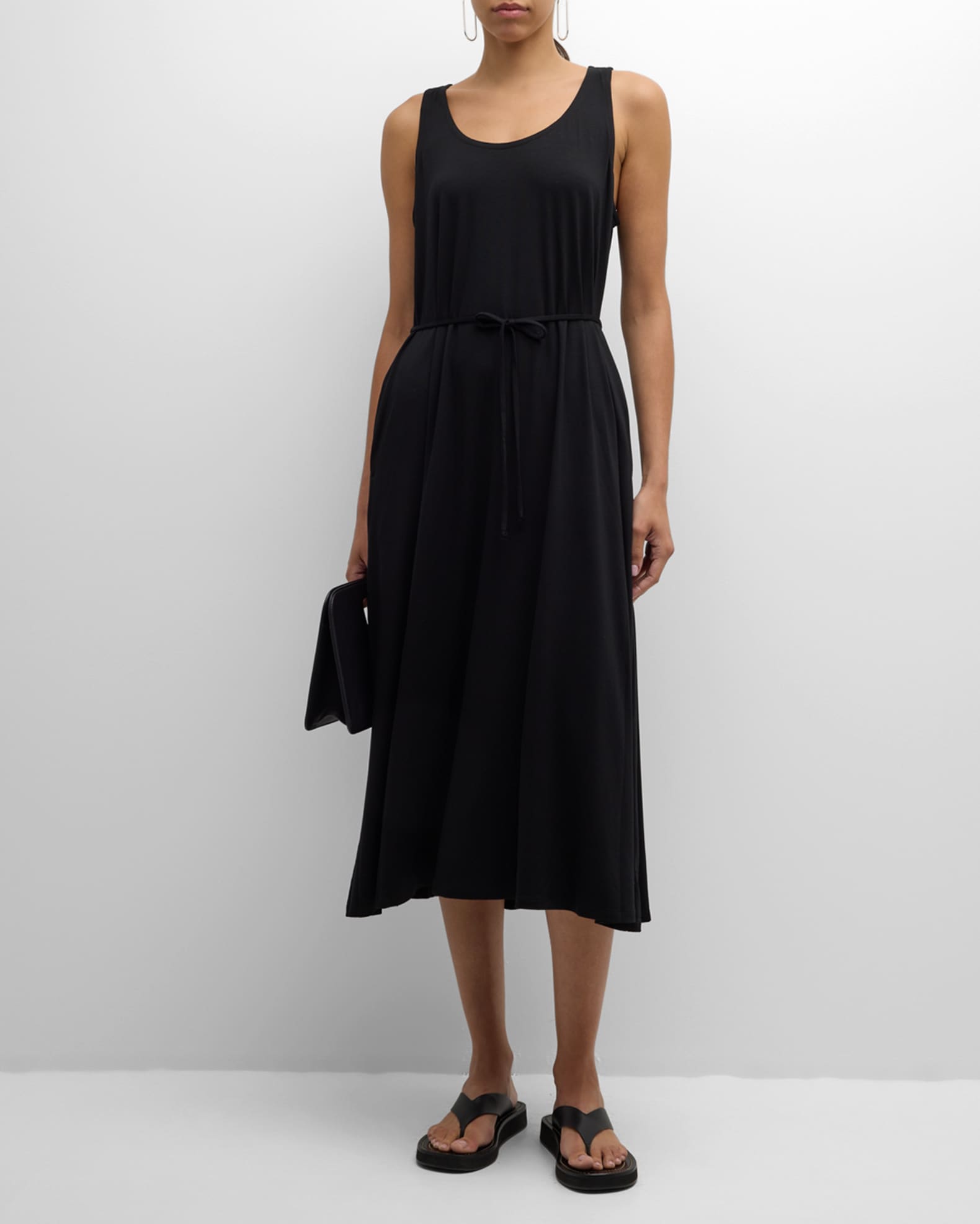 EILEEN FISHER Womens Navy Sleeveless Scoop Neck Below The Knee Shift Dress