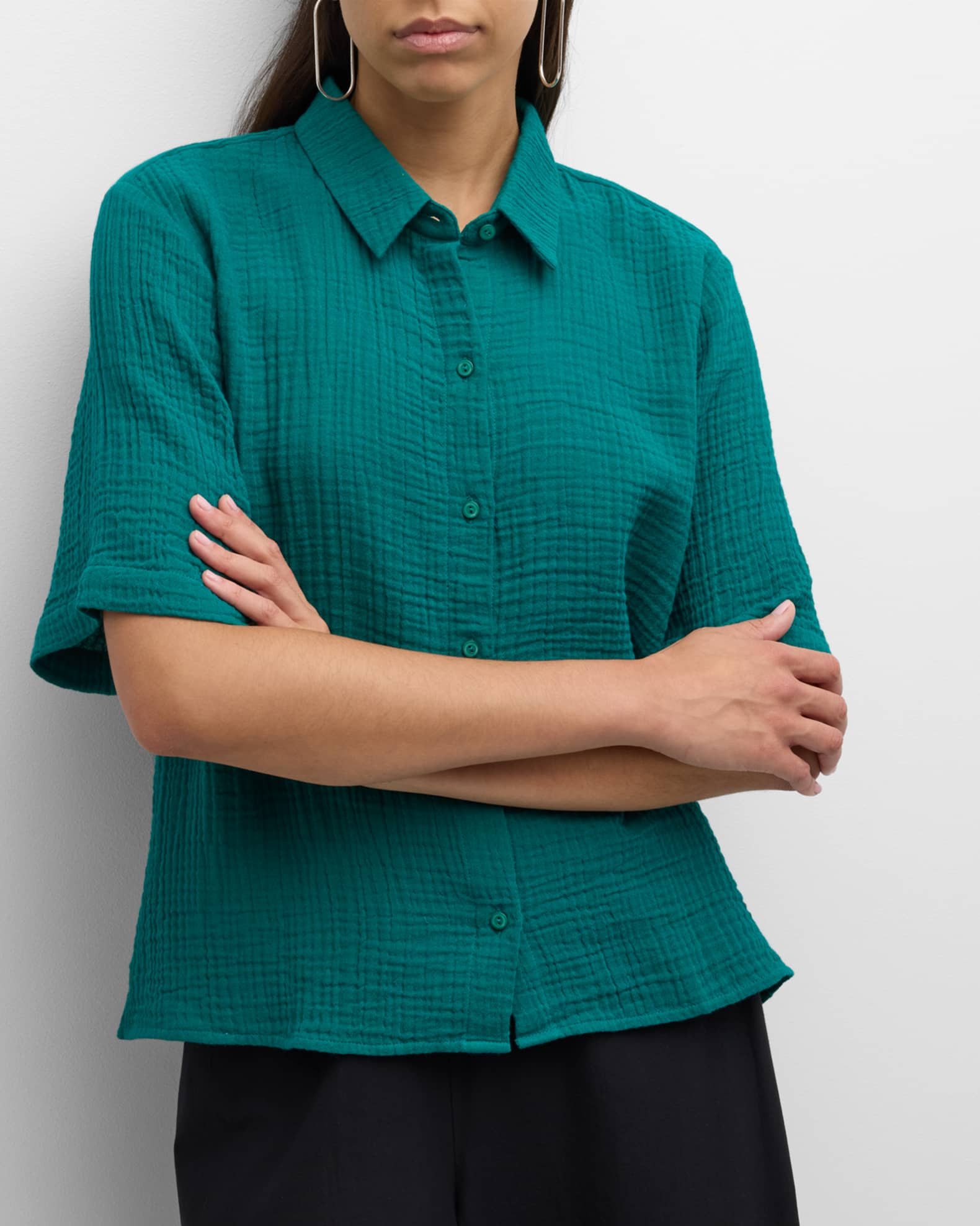 Printed cotton gauze button down woven shirt