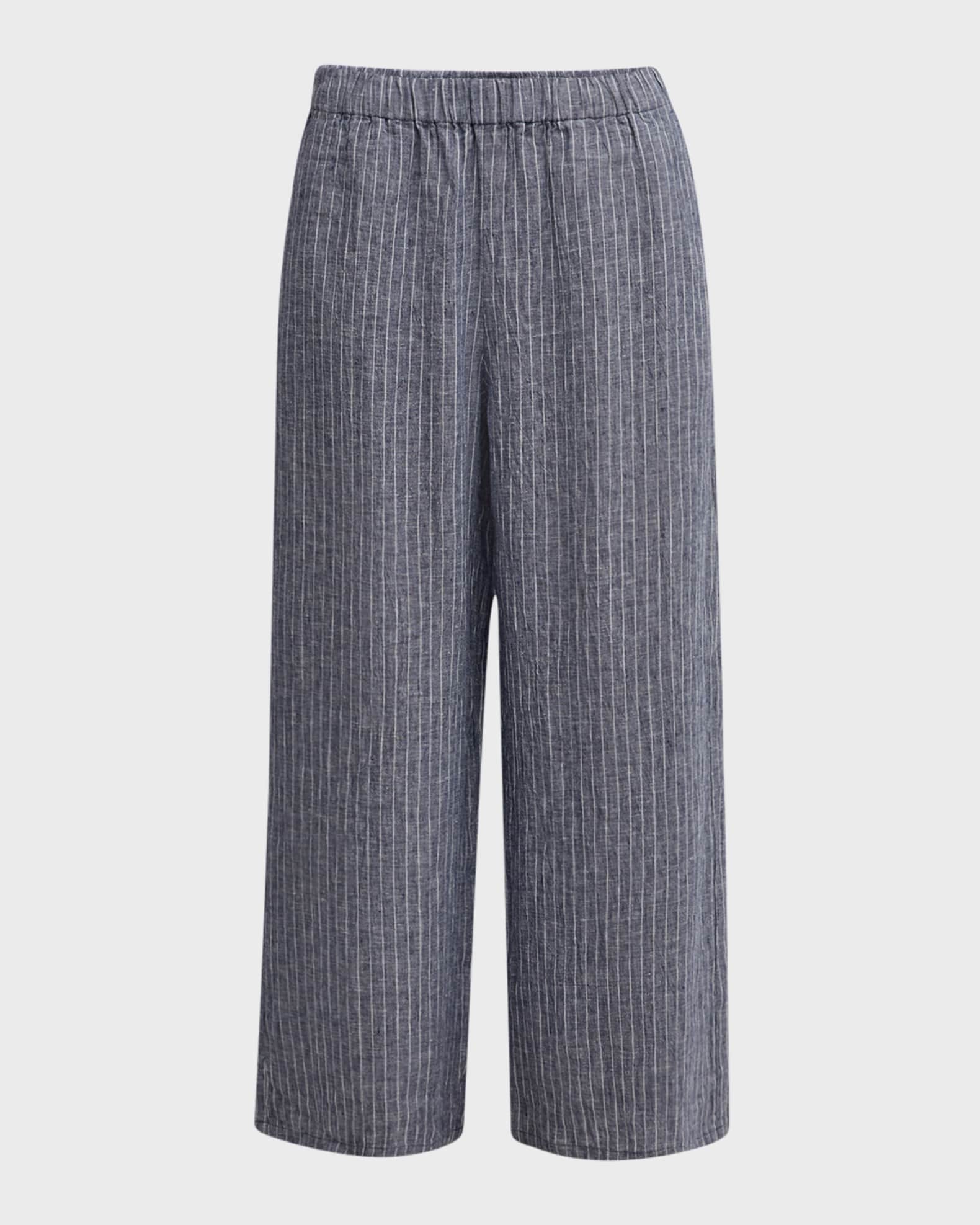 Eileen Fisher Cropped Wide-Leg Striped Organic Linen Pants