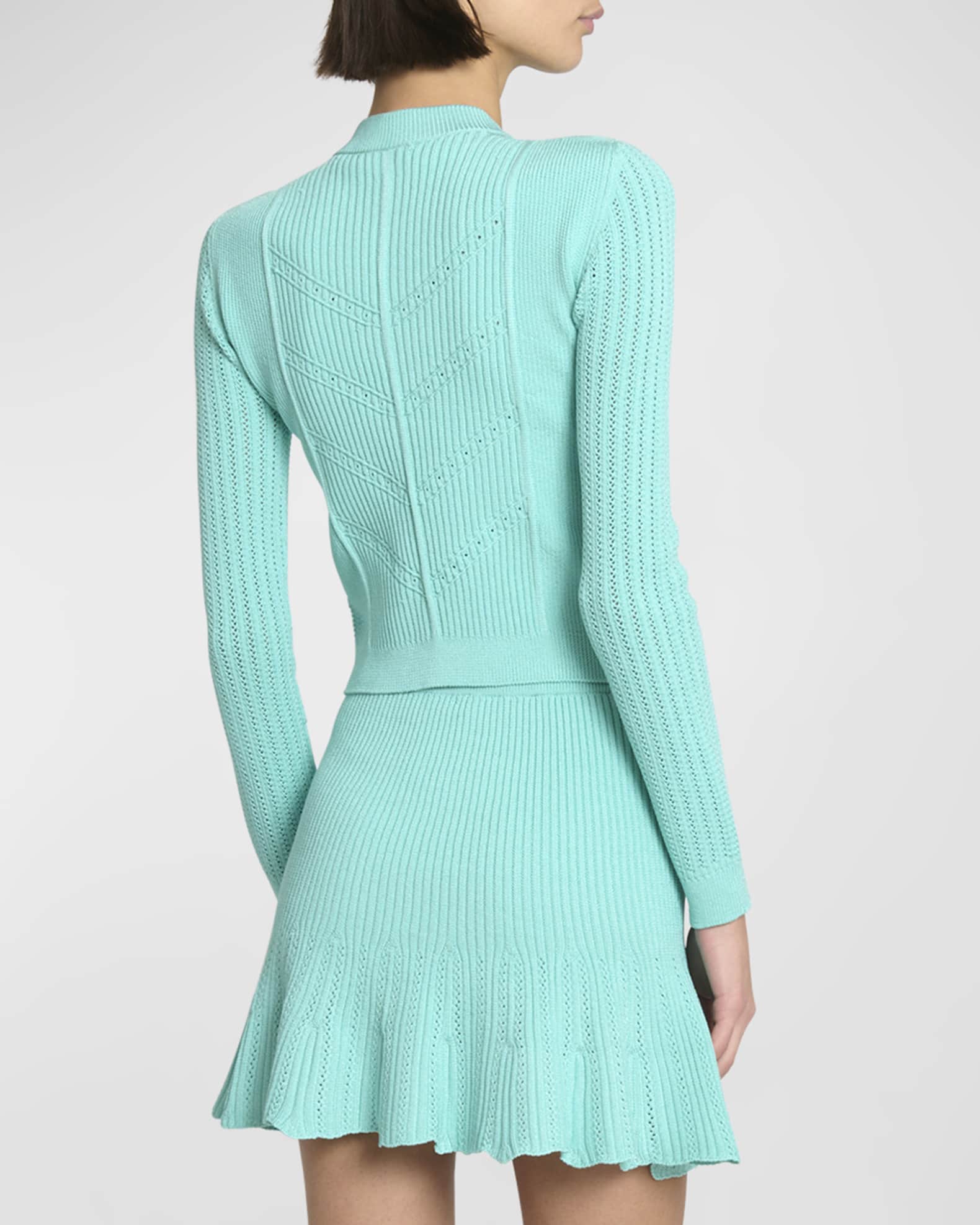 Balmain Buttoned Pointelle Rib Knit Short Cardigan Neiman Marcus