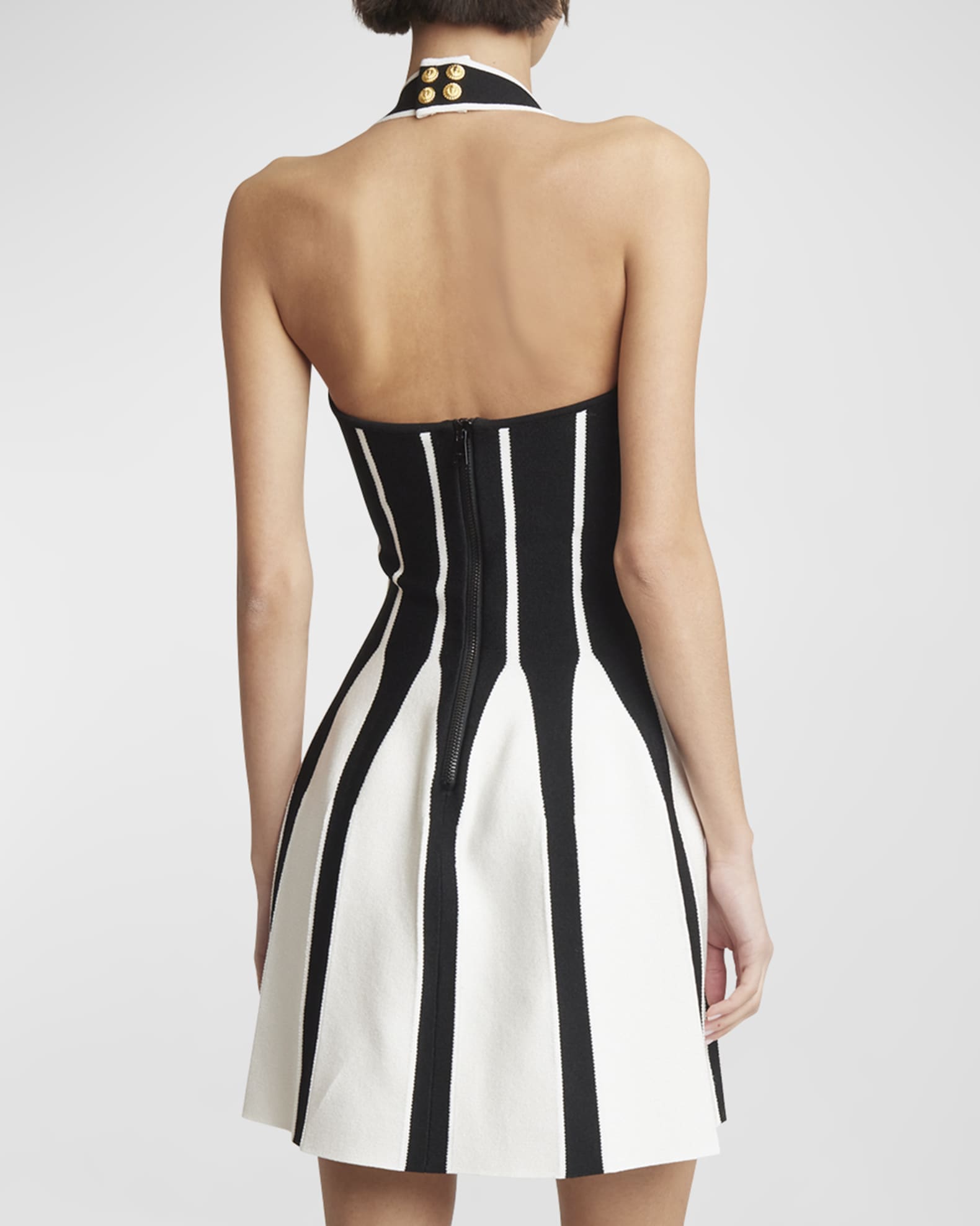 Balmain Backless Knit Short Halter Skater Dress | Neiman Marcus