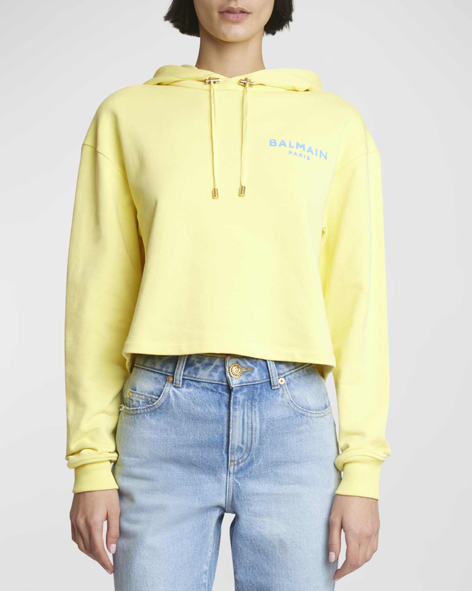 Flocked Logo Cropped Organic Cotton Hoodie