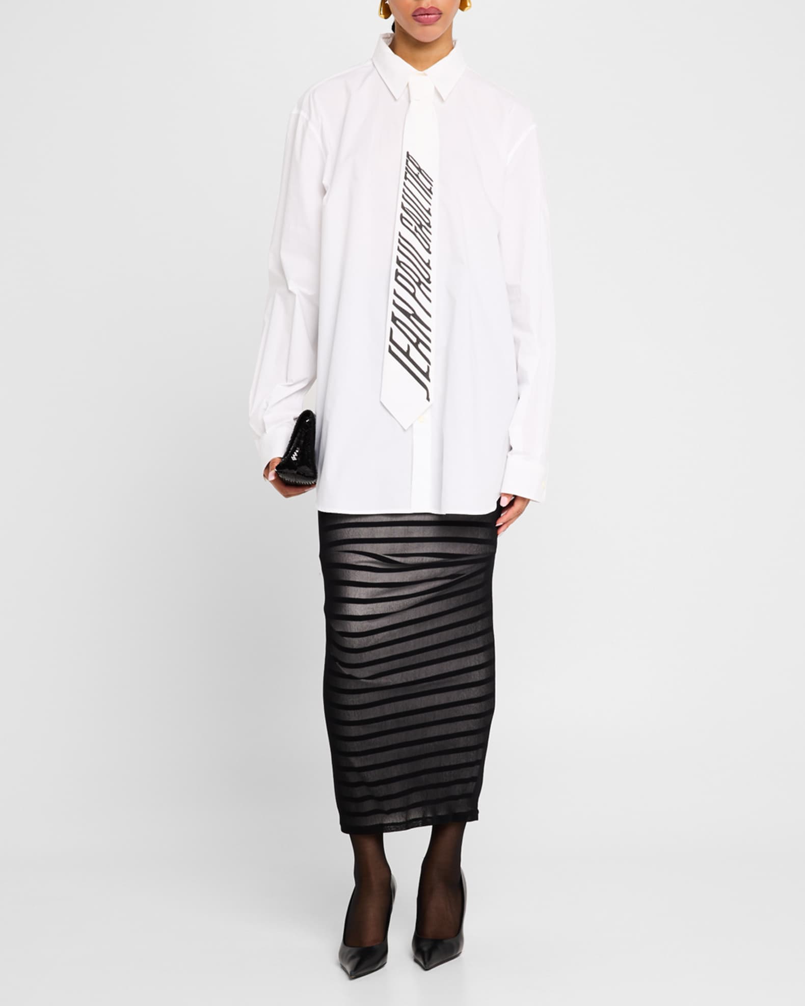 Rib Mariniere Striped Mesh-Inset Maxi Skirt 1