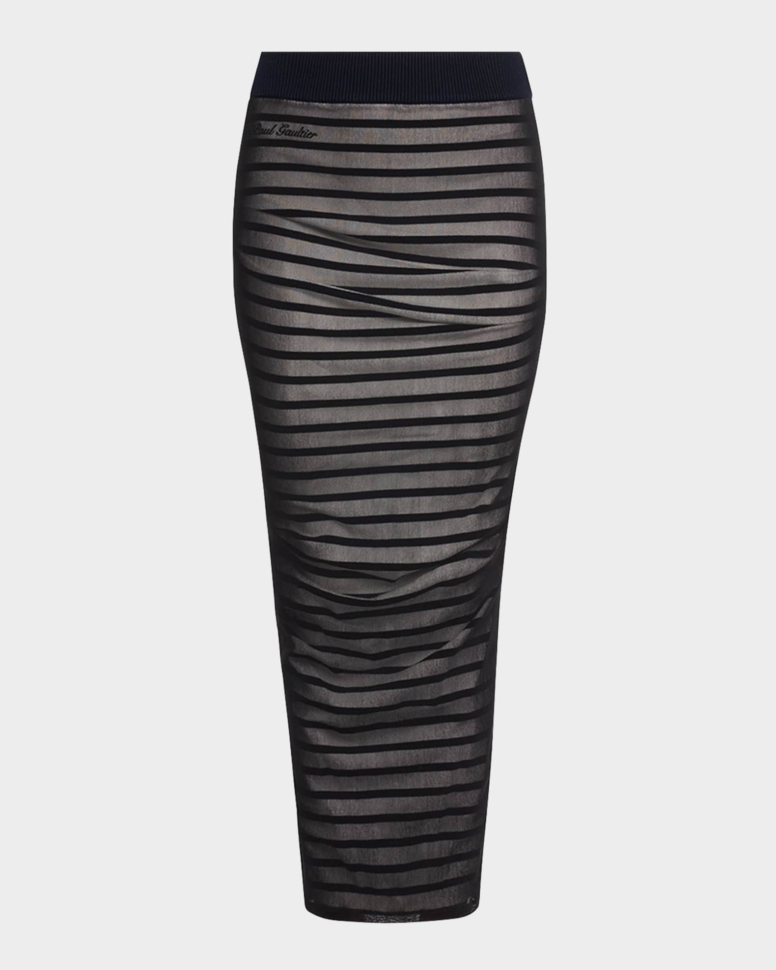 Rib Mariniere Striped Mesh-Inset Maxi Skirt 0
