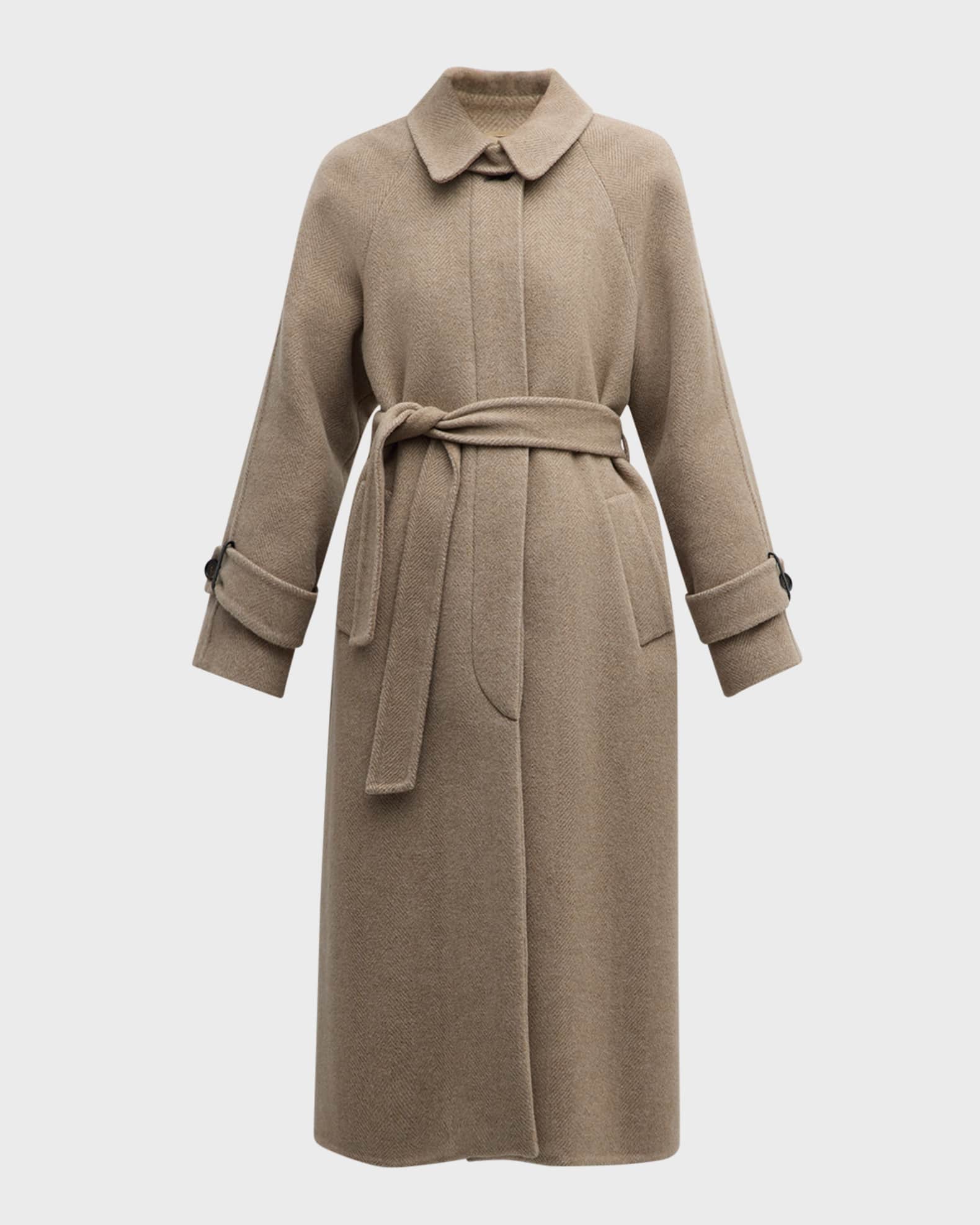 Brunello Cucinelli Cashmere and Wool Belted Herringbone Coat Neiman Marcus