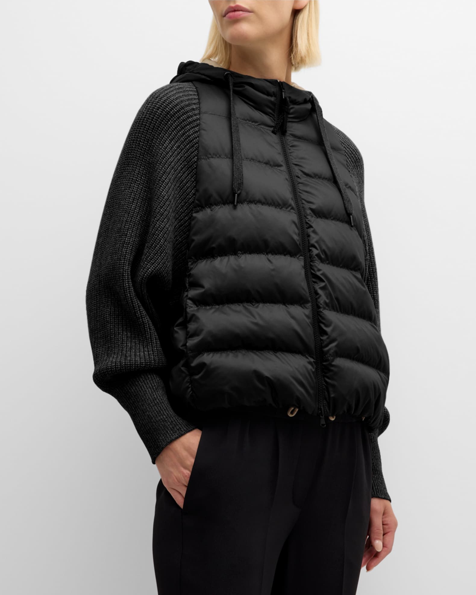Brunello Cucinelli Padded Taffeta Vest with Cashmere Ribbed