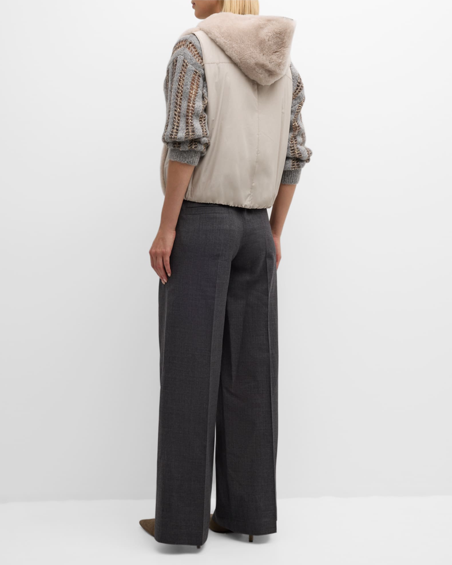Cashmere Teddy Effect Reversible Hooded Vest
