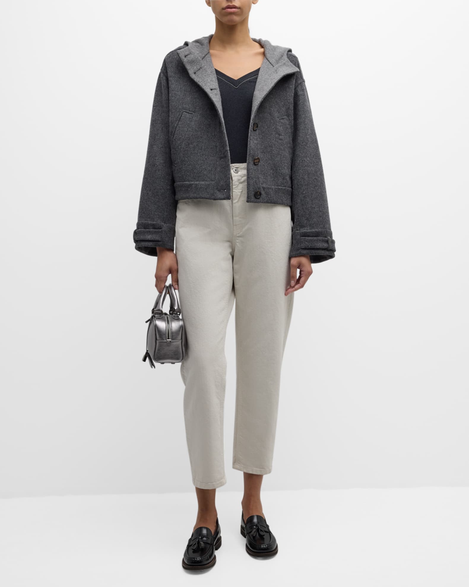 Fluid Wool Hooded Jacket w Monili Detail